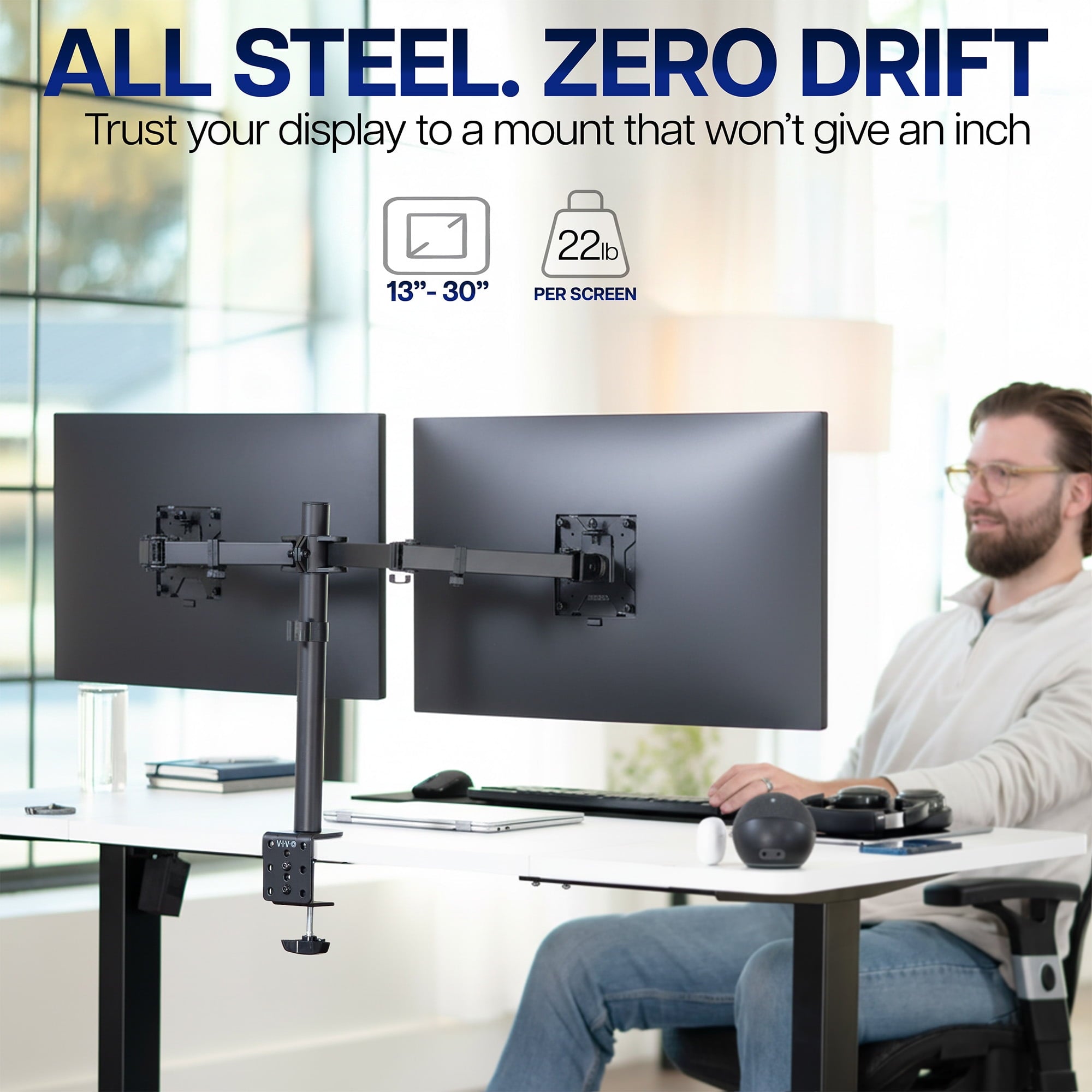 Black Dual Monitor Desk Mount Adjustable Stand, Fits Screens up to 32" - Image 2