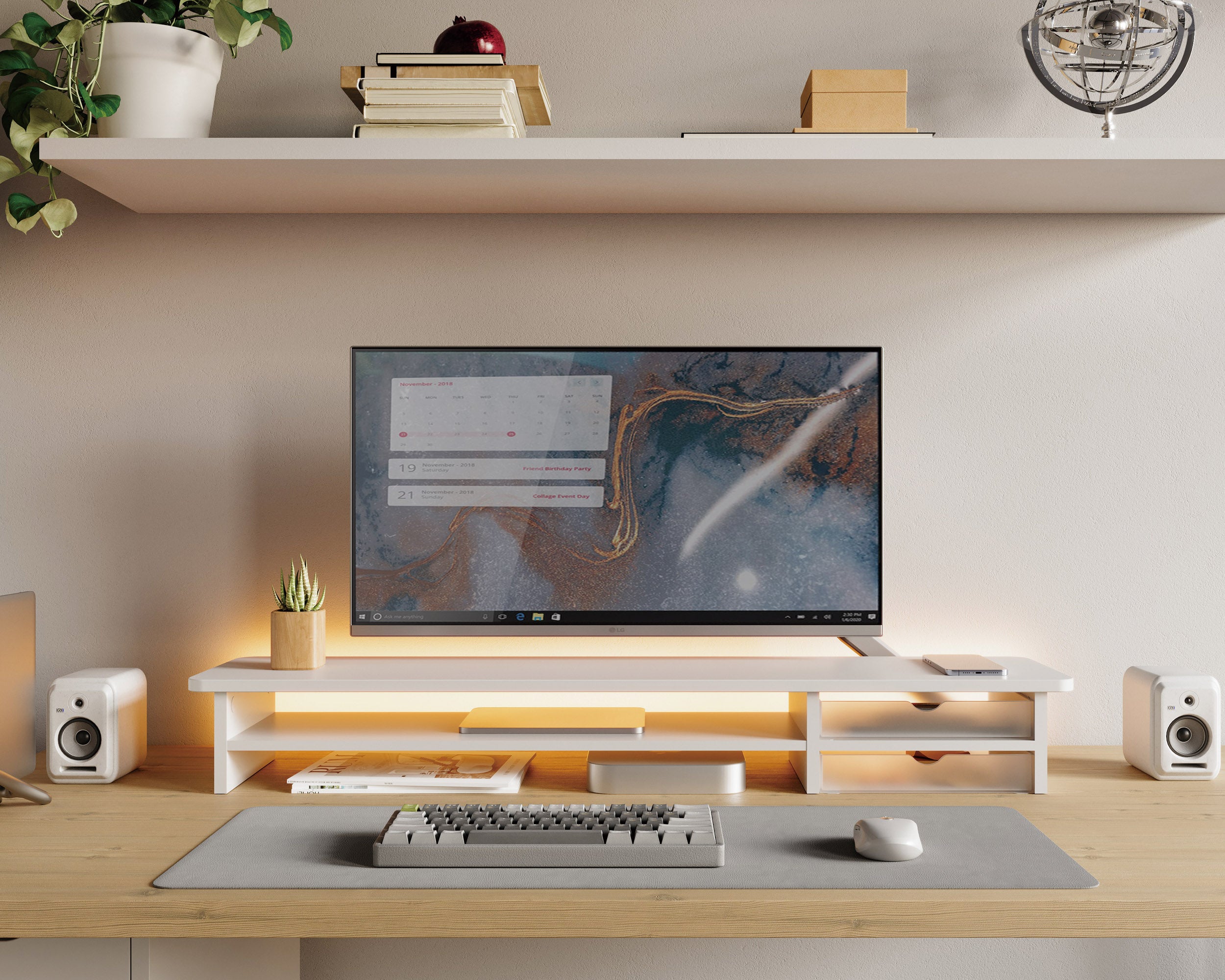 Dual Monitor Stand, 42.5inch Monitor Riser with Acrylic Drawer - Image 5
