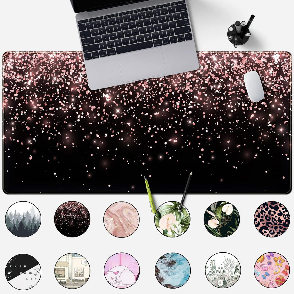 Rose Gold Glitter Black Desk Mat Extended Mouse Pad XXL Office Desk 31.5x15.7 in Accessories for Women Girl Gamer Ful... - Image 2
