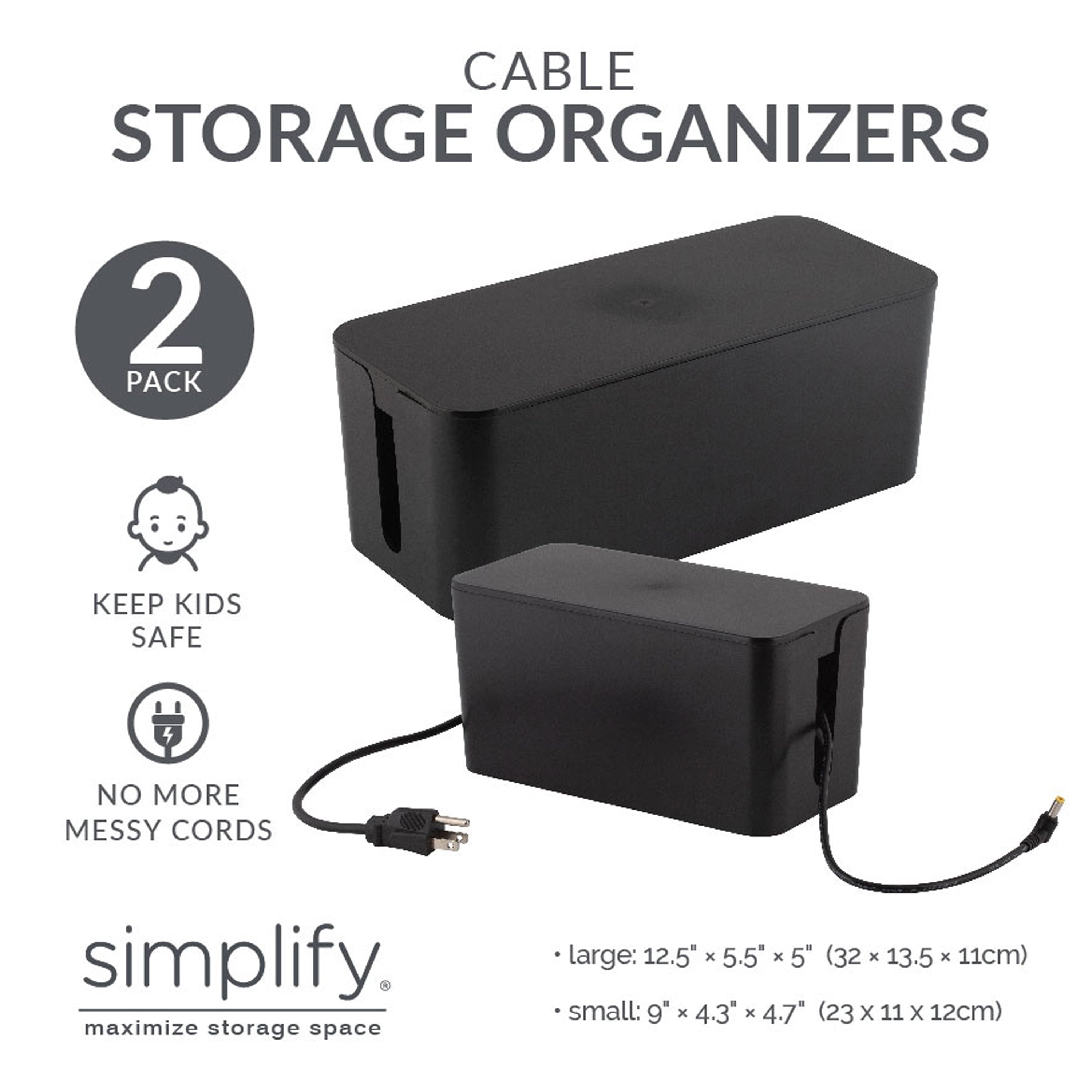 Simplify 2 Pack Plastic Wire / Cable Organizer Hidden Storage Boxes in Black - Image 4