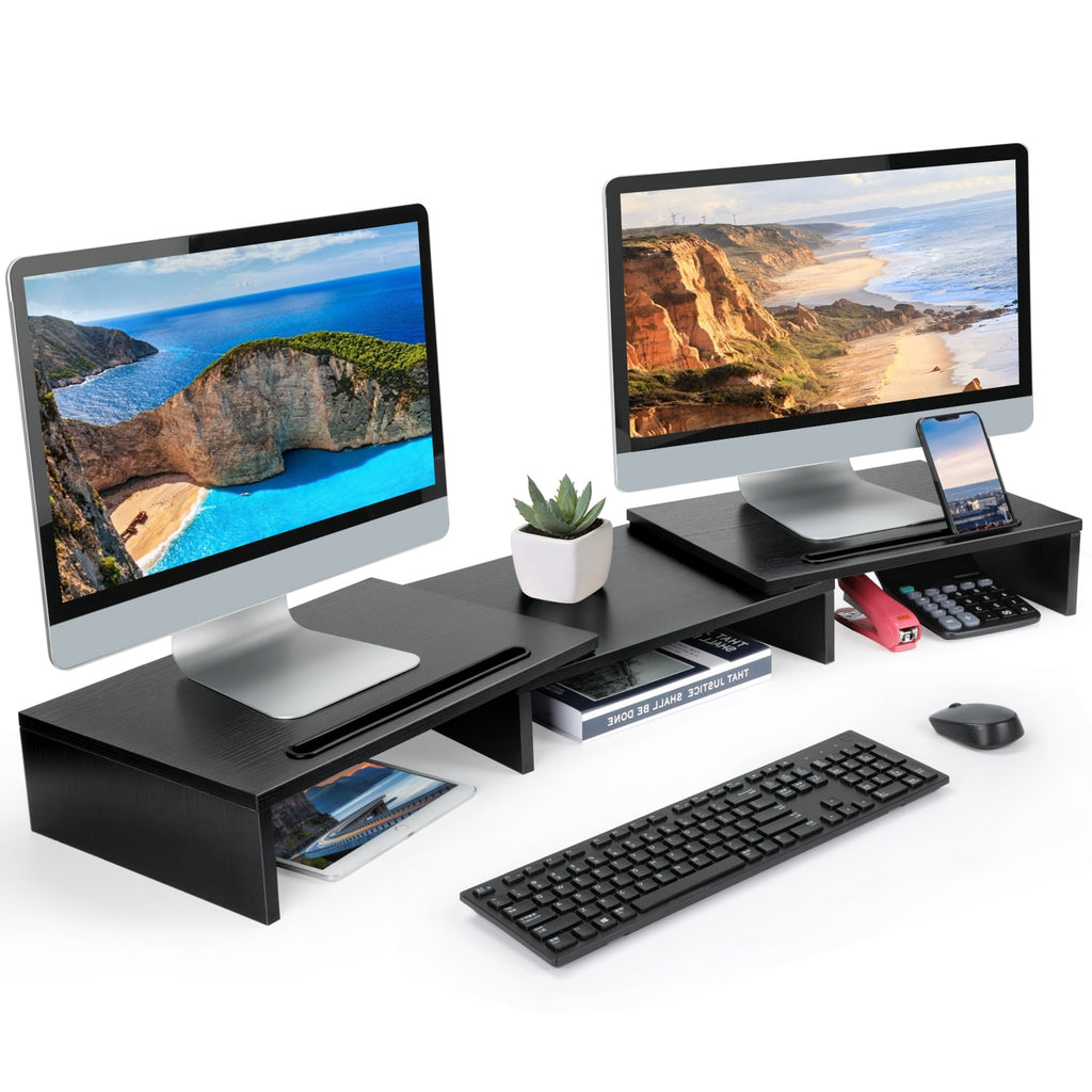 Dual Monitor Stand Riser with Adjustable Length & Angle, Multifunctional Double Monitor Riser with 2 Slot for PC, Com... - Image 4
