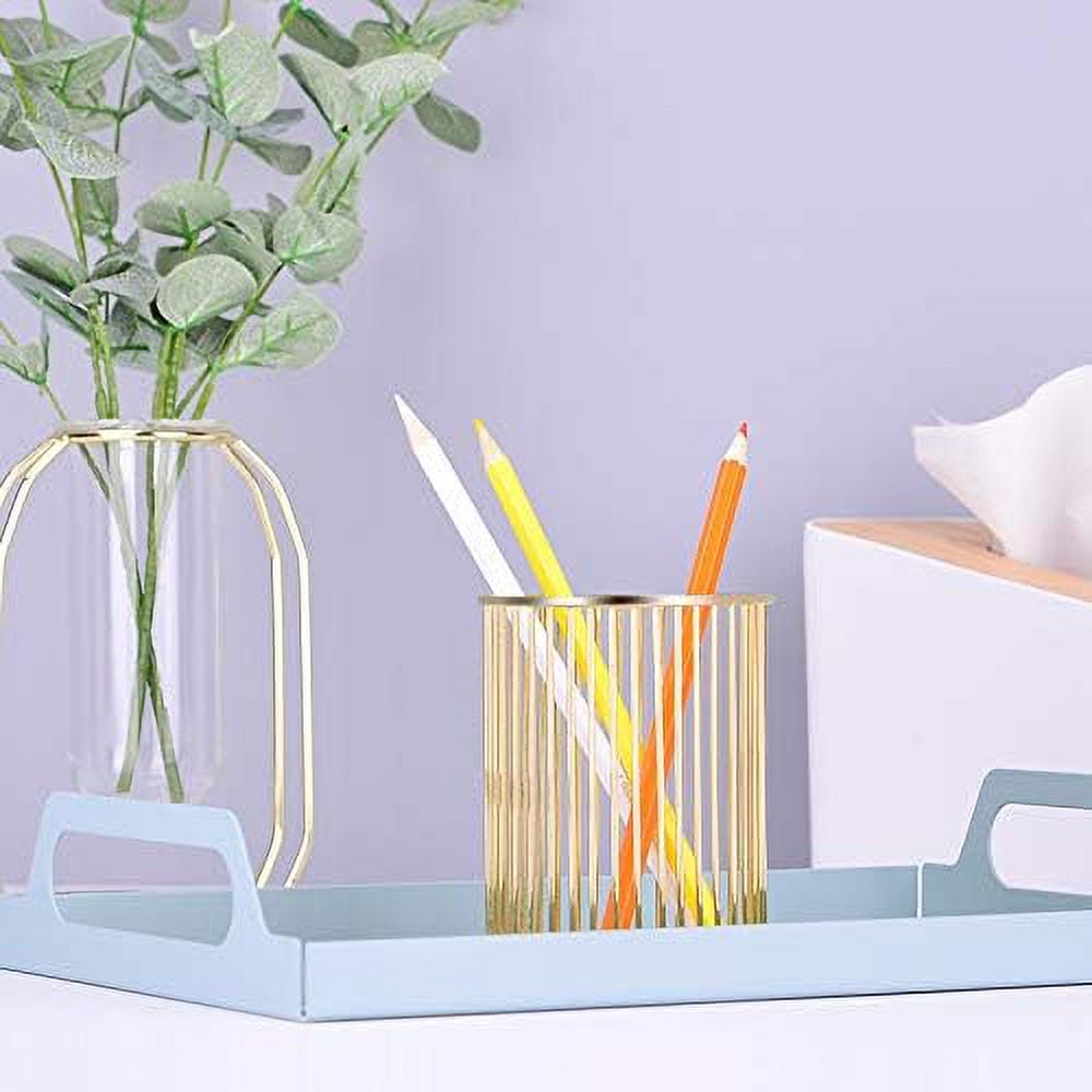 Gold Metal Pen Holder for Desk, Makeup Brush Organizer Cup, Modern Office Desk Organizer with Weighted Base, Pencil H... - Image 5