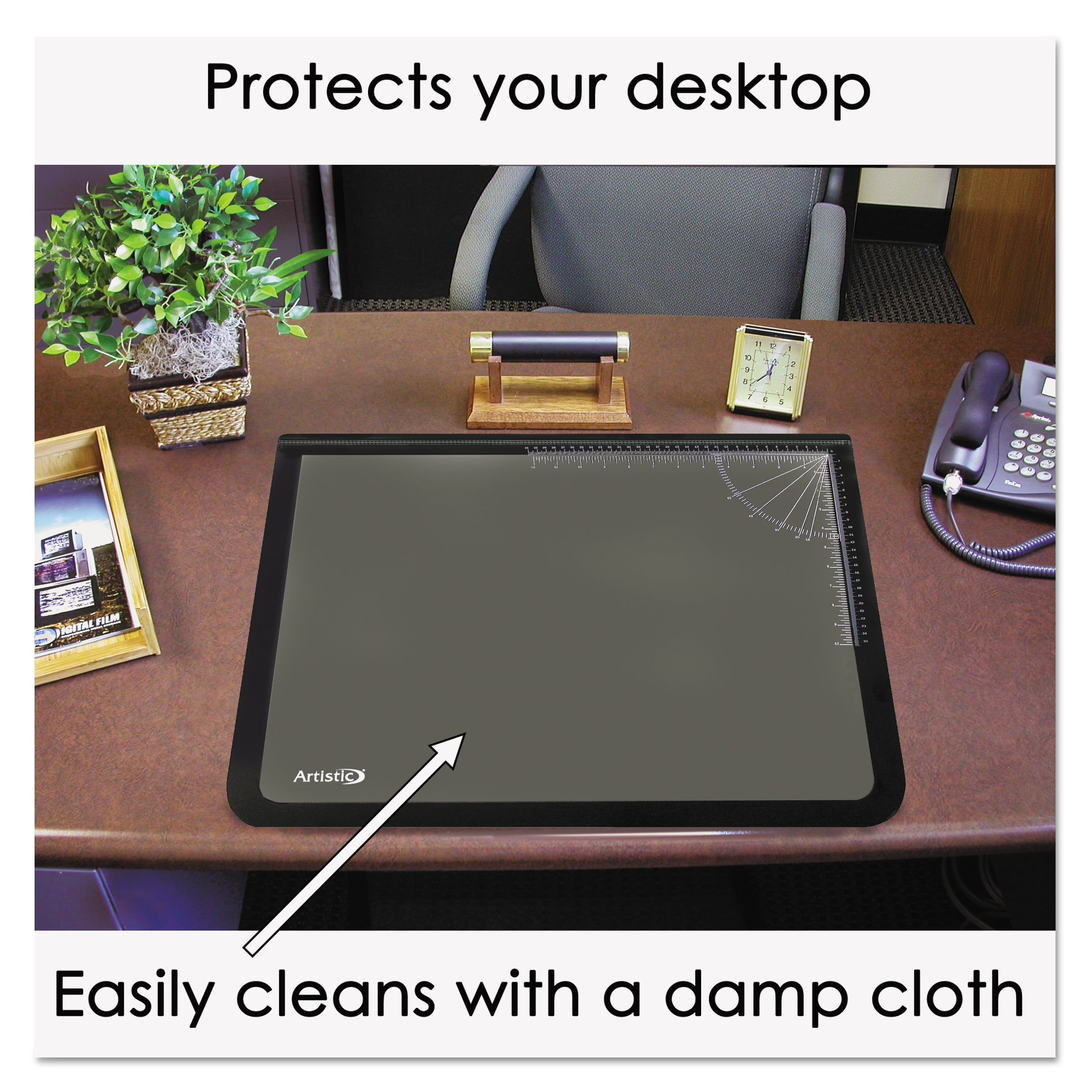 Lift-top Pad Desktop Organizer With Clear Overlay, 22 X 17, Black - Image 4