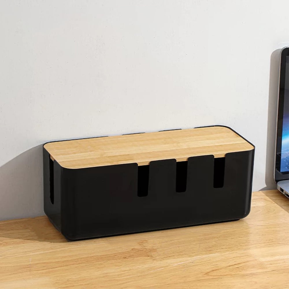 Cable Management Box, Wood Lid, 12x5x4.5 inches, Cord Organizer for Desk TV Computer USB Hub System - Cover, Hide Pow... - Image 5