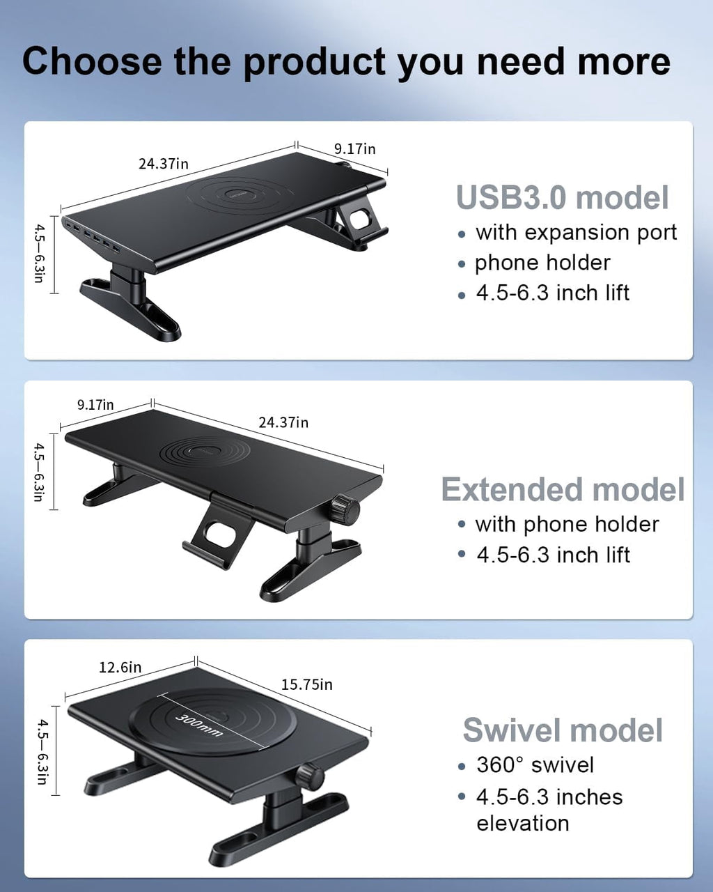 for Desk, 360 ° Rotation Freely Height Adjustable , 4.4-5.8 Inches, Ergonomic Mount, Desktop for Computer Laptop Prin... - Image 6