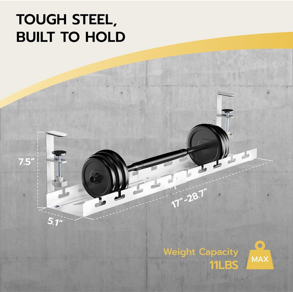 17"-28.7" Extendable Under Desk Cable Management Tray with Cable Slots Clamp On Cord Organizer White - Image 3