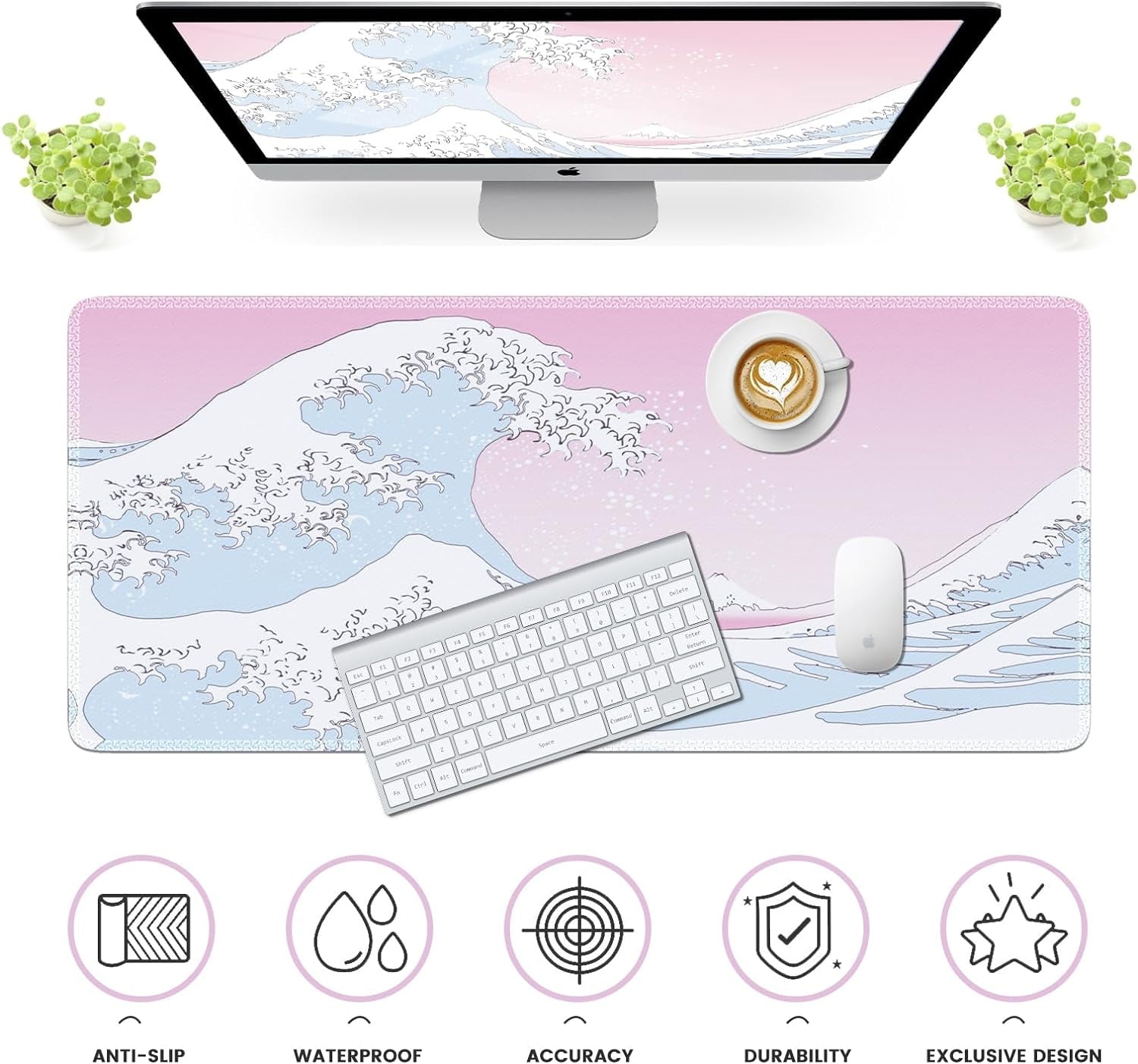 Japanese Sea Wave Large Mouse Pad, Anime Gaming Mouse Pad with Stitched Edges, Non-Slip Rubber Base, Kanagawa 35.4x15.7 Inch XXL Mouse Pad K - Image 2