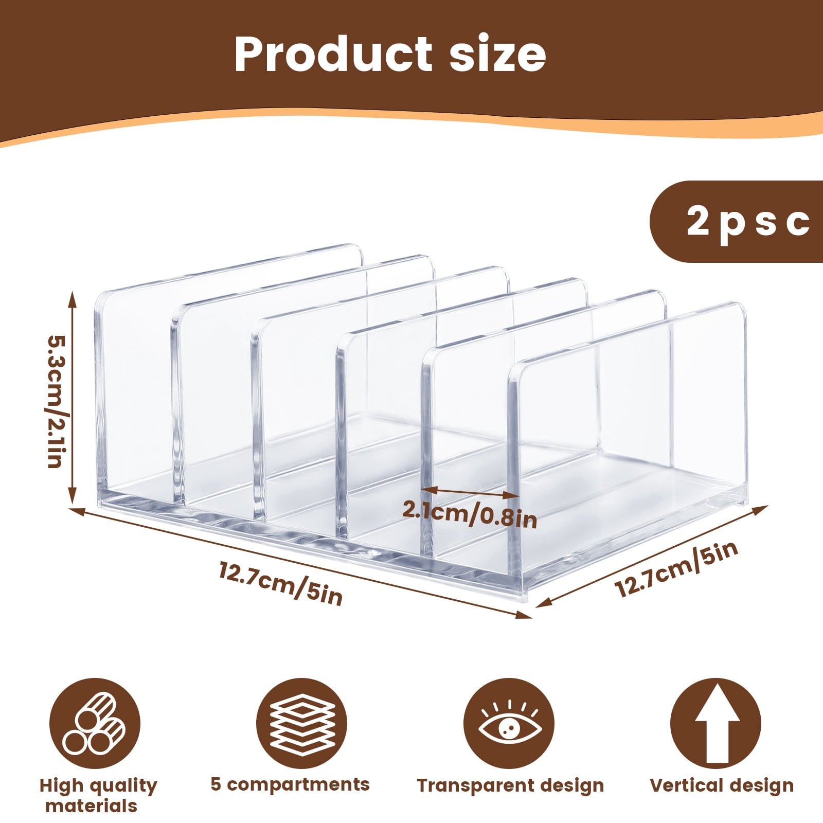 Acrylic Mail Organizer for Desk, 5 Compartments Thick Clear Mail Holder Letter Sorter Countertop, Modern Office Home ... - Image 2
