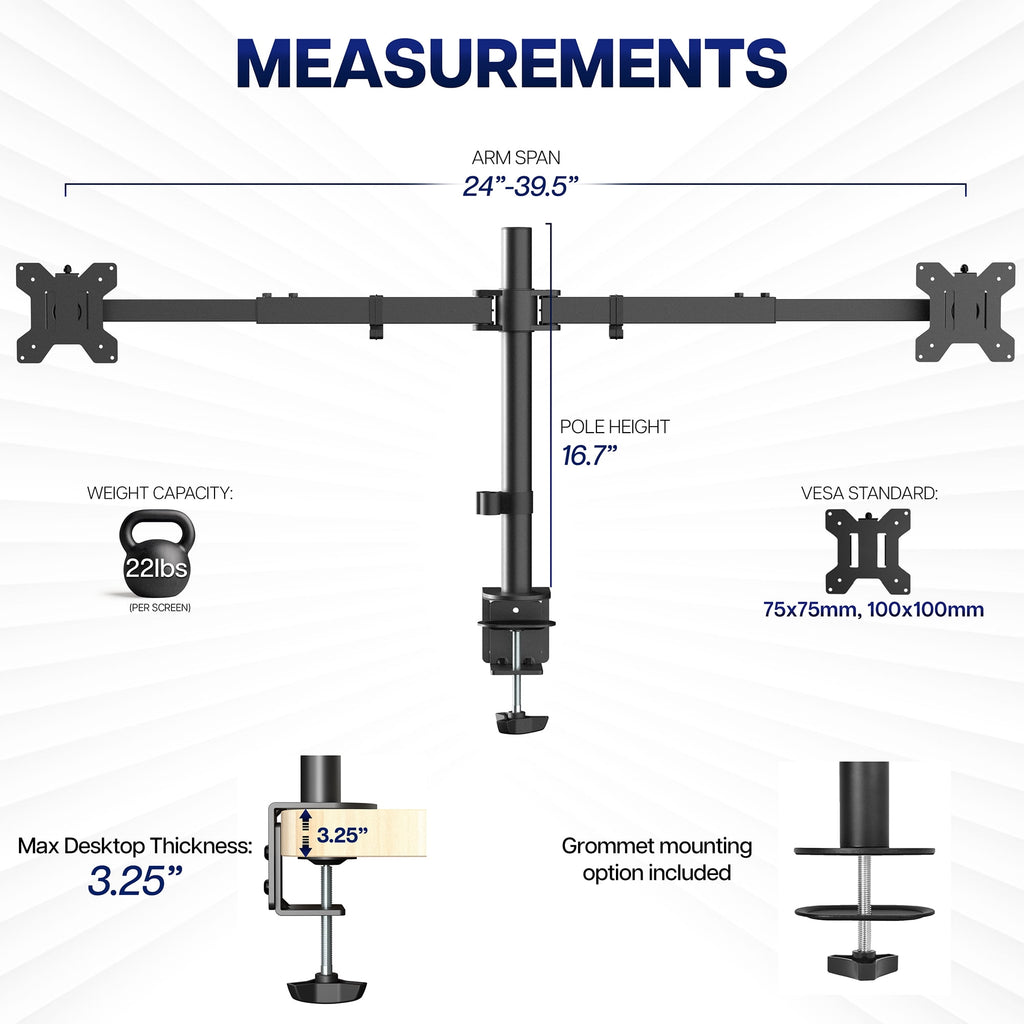 Telescoping Dual Ultrawide 27" to 38" Monitor Heavy Duty Desk Mount Stand - Image 4