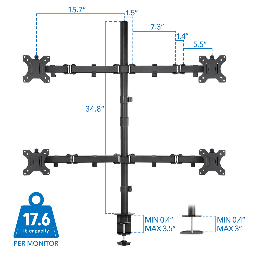 Mount-lt! Quad Monitor Mount | Fits 17"-32" Monitors | 4 Screen Desk Stand - Image 2