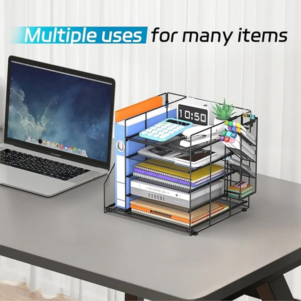 Desk Organizer and accessories, 5-Tier Paper Organizer for Desk with Pen Holder and Magazine Holder, Paper Letter Tra... - Image 4