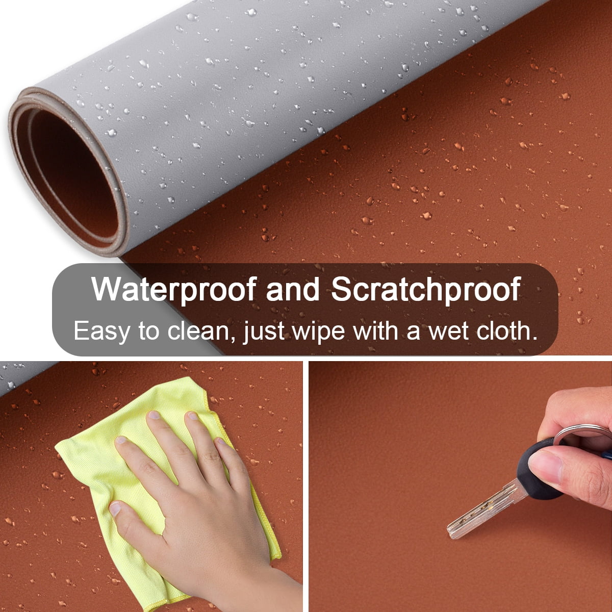 Dual-Sided Desk Pad 23x13in Waterproof PU Leather Desk Mat Mouse Pad Keyboard Mat Large Brown - Image 2