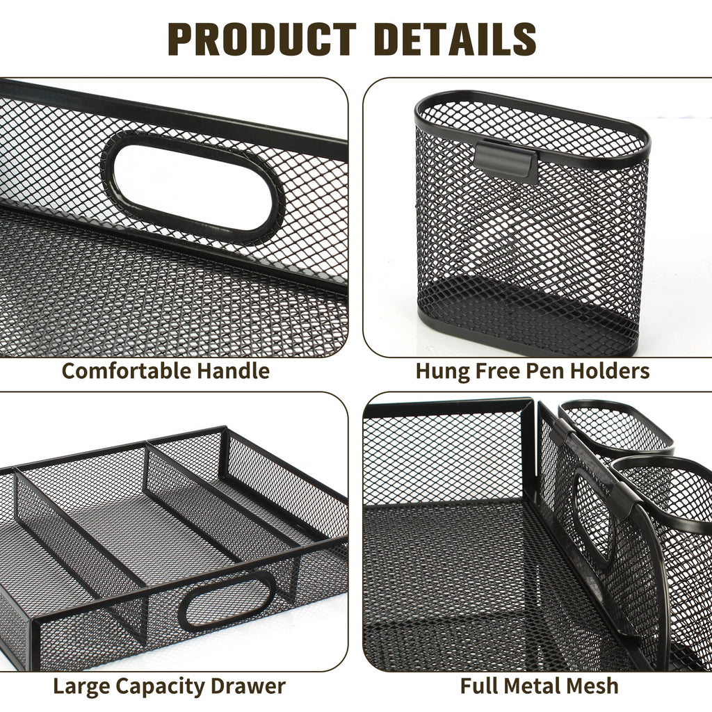 PHANCIR 4-Tier Desk Organizer, New Office Supplies, Metal Desktop File Organizer & Storage with Pull-out Drawer, 1 Pack - Image 2