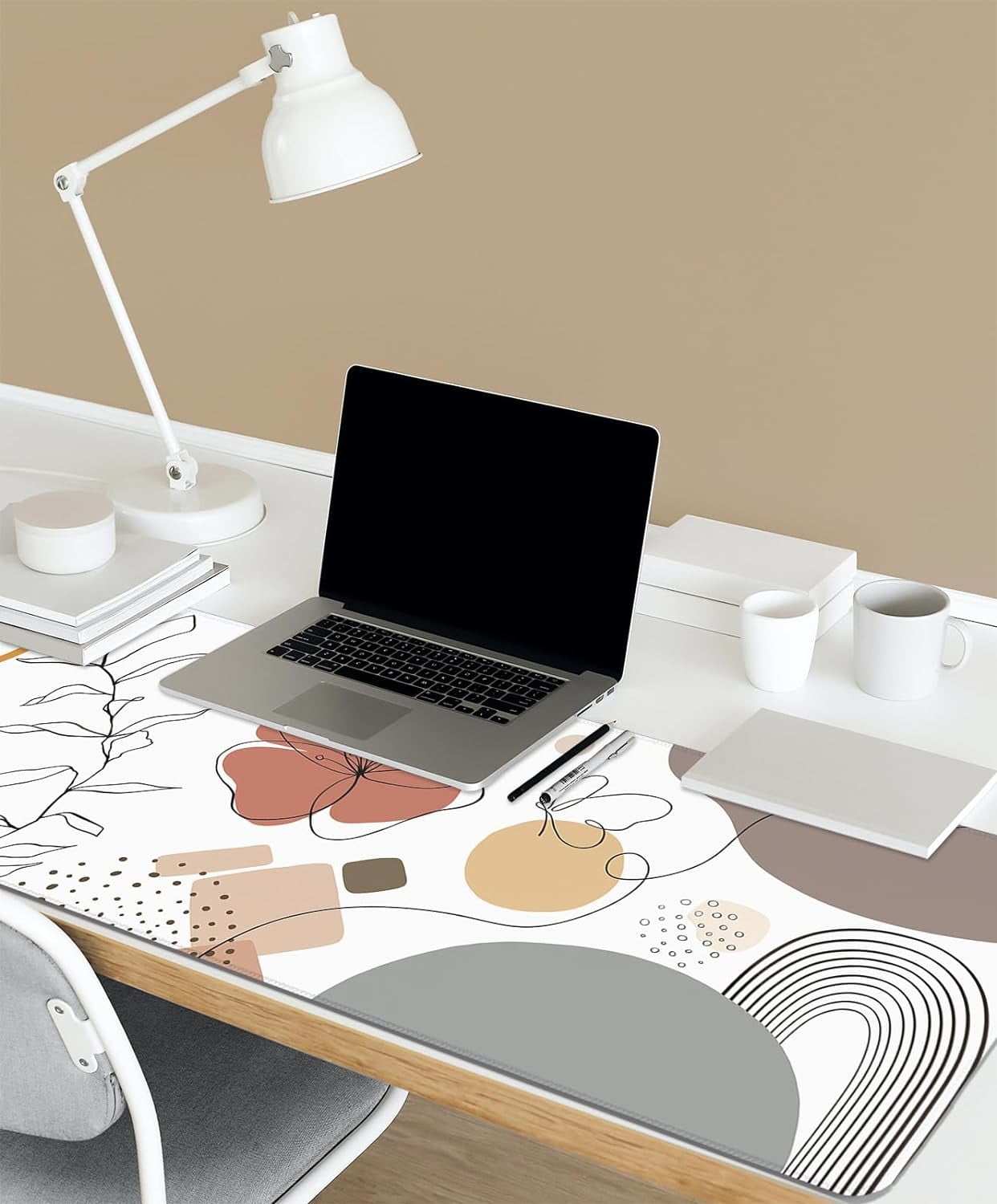 Mats on Top of Desks, Large Desk Mat, Cute Mousepad, Boho Mouse Pad, Abstract Mid Century Modern Tropical, Neutral Of... - Image 6