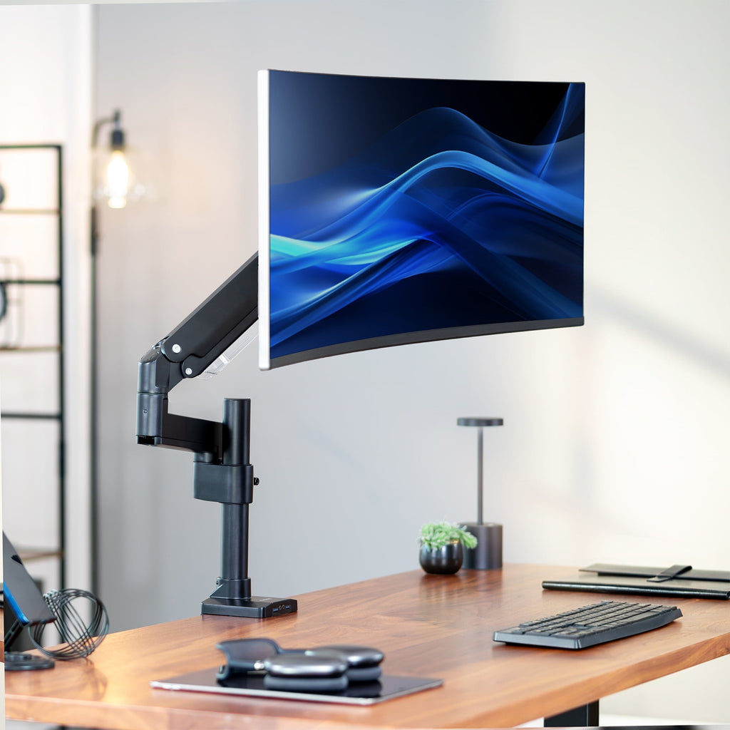 VIVO Single Monitor Stand Desk Mount Arm w/ USB Ports, Fits Ultrawides up to 49" - Image 2