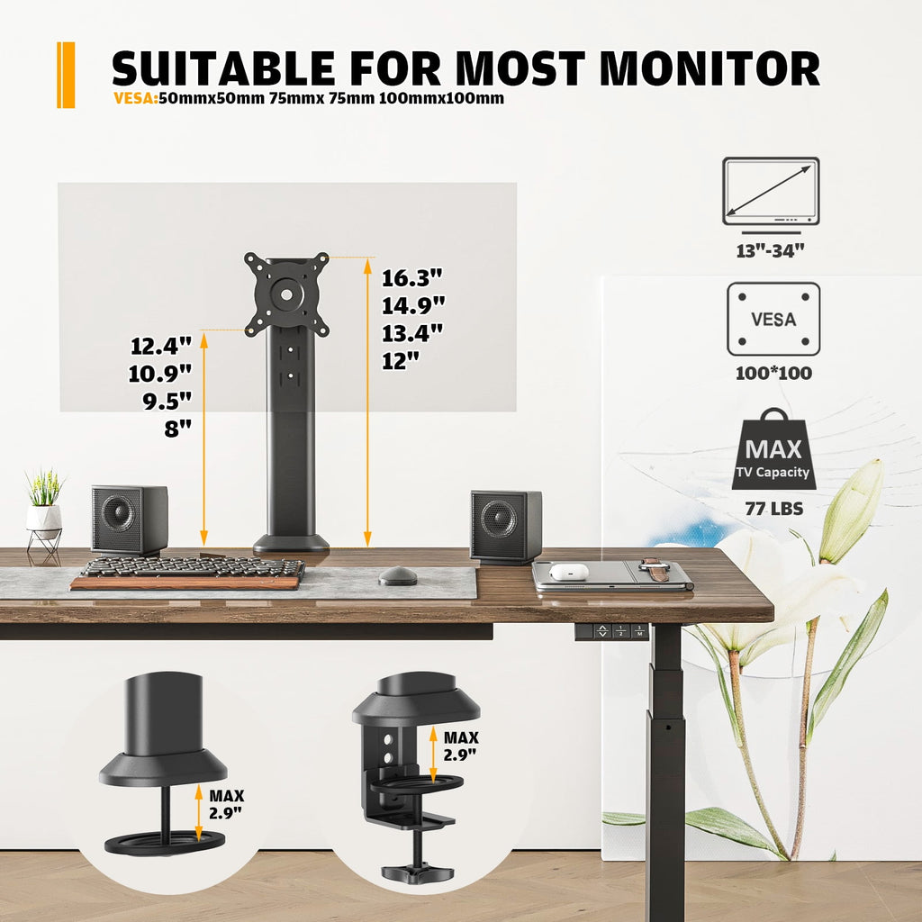 Single Desk Monitor Arm Mount Stand Fit for 13 inch to 32 inch Flat Curved Computer Screen with Swivel, Height Adjust... - Image 5