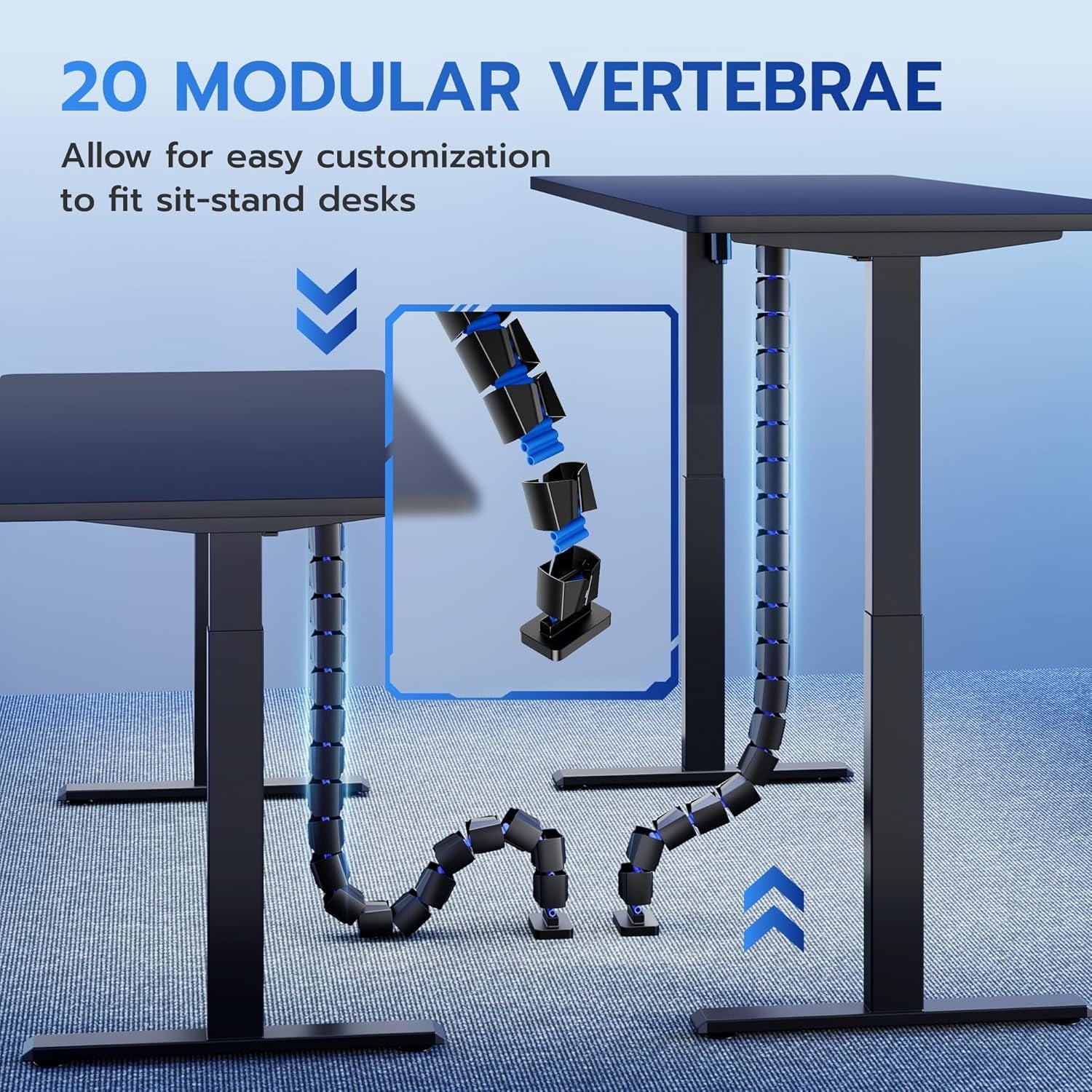 Under Desk Cable Management Spine, Magnetic Vertebrae Cable Management for Standing Desk, Length Adjustable Cord Orga... - Image 6