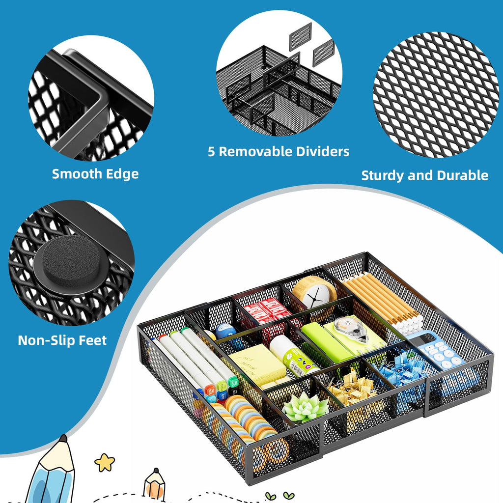 Drawer Organizer, Mesh Drawer Organizer Tray with 10 Adjustable Compartments, Organizers and Accessories - Image 5