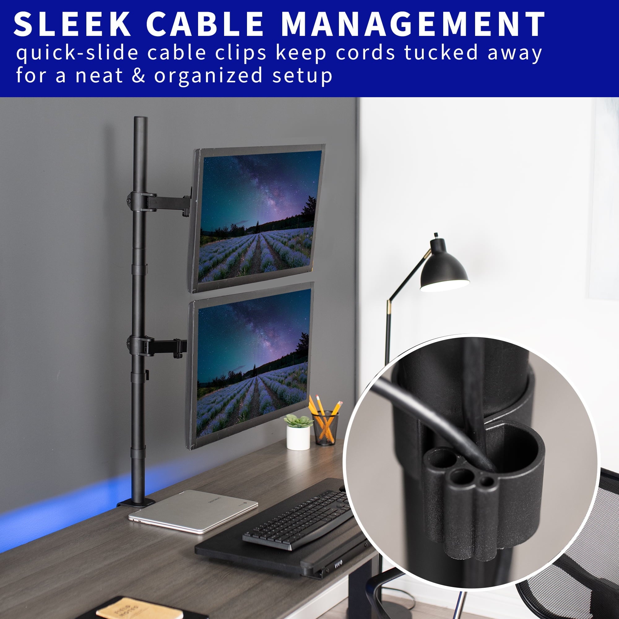 Dual Monitor Mount Extra Tall Adjustable Stand | Fits Two Screens up to 27" - Image 3