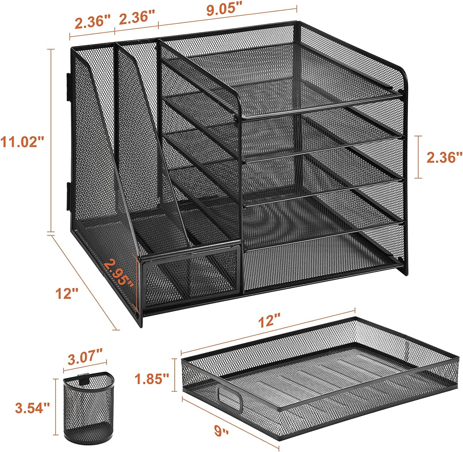 Marbrasse Metal Mesh 5-Tier Desk Organizer with File Holder, Drawer, Pen Holders - Vertical Tray for Office Supplies - Image 4