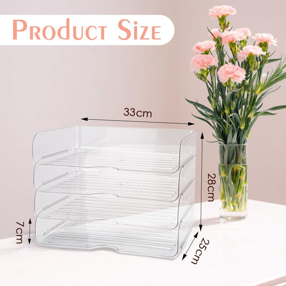 IBQUEM 4 Tier Desk Letter Tray Set, Clear Stackable Document Organizer,A4 Size Acrylic Desk Organizers, Tidy File Pap... - Image 2