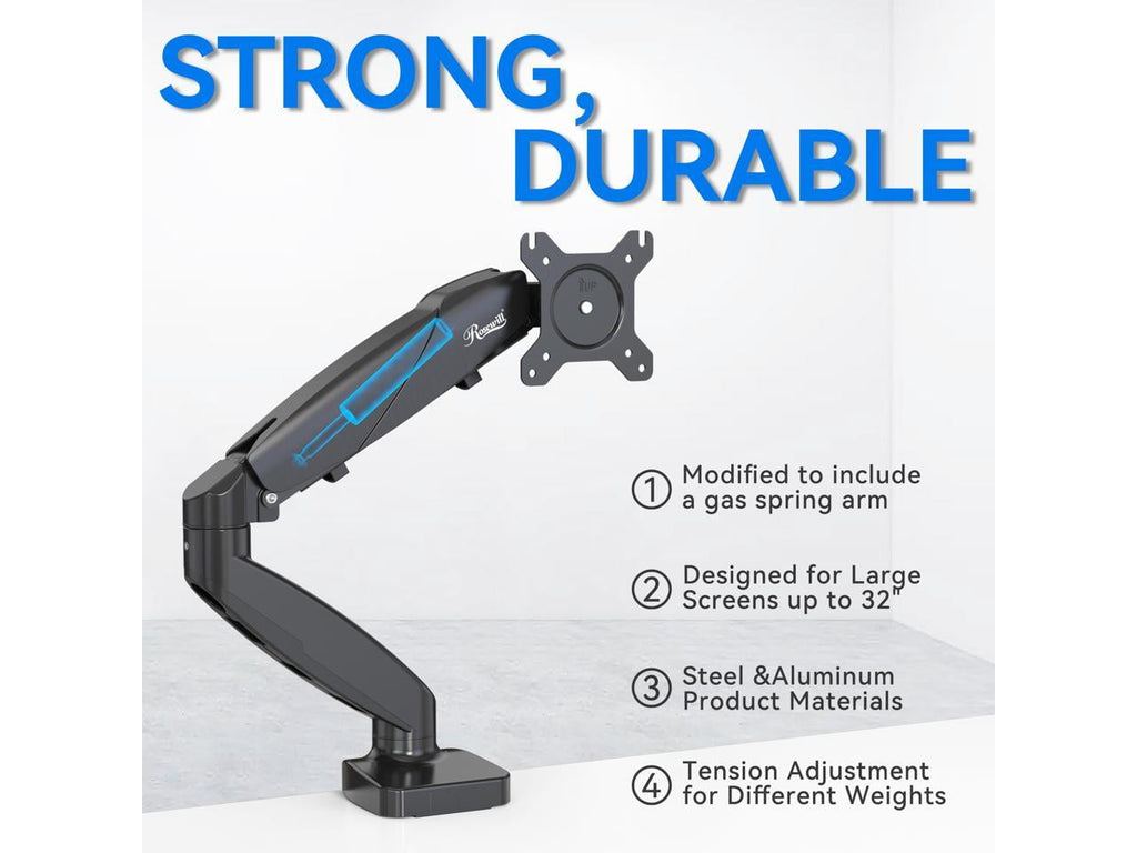 Rosewill Single Monitor Mount, 15 to 32 Inch Gas Monitor Arm, Adjustable Stand, Vesa Mount with Clamp and Grommet Base - Fits 4.4 to 19.8lbs - Image 5