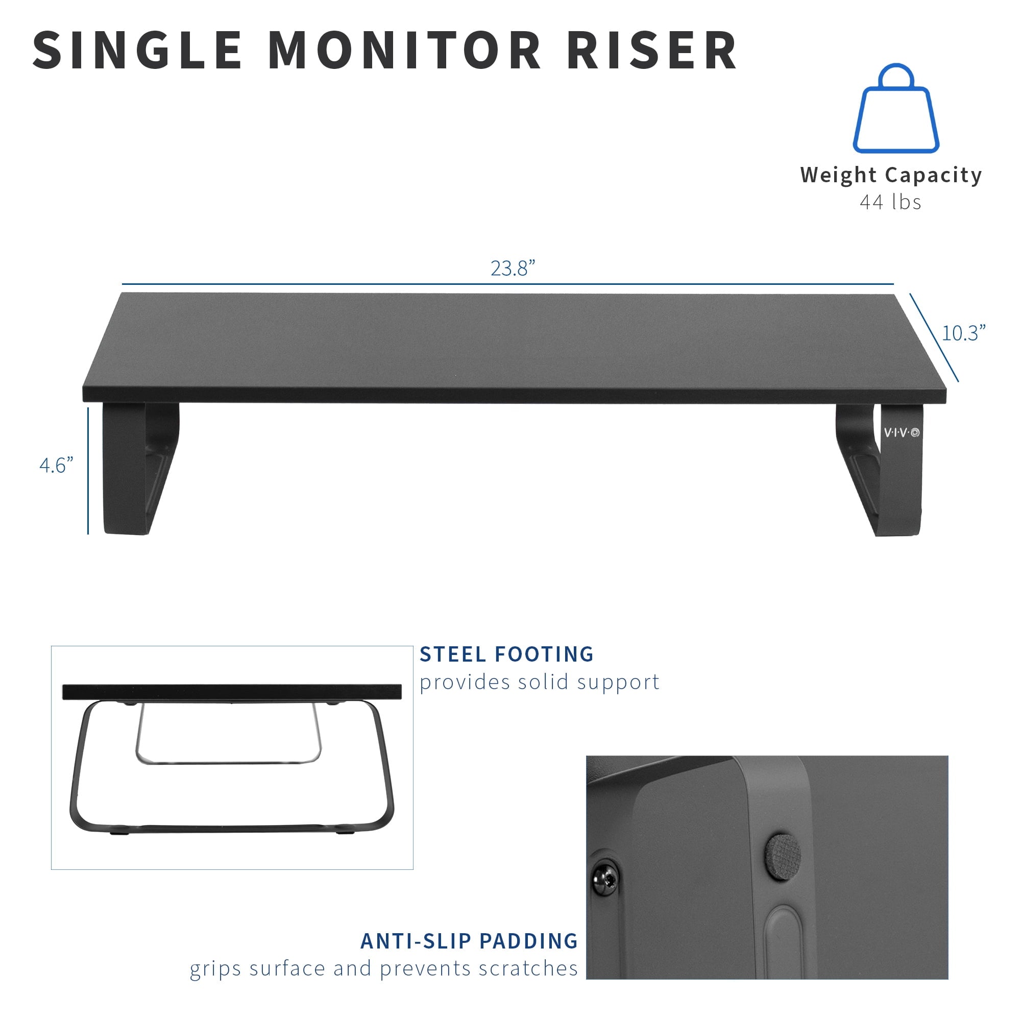 Black Wood 24" Wide Desktop Stand Ergonomic TV Monitor Riser Desk Organizer - Image 2