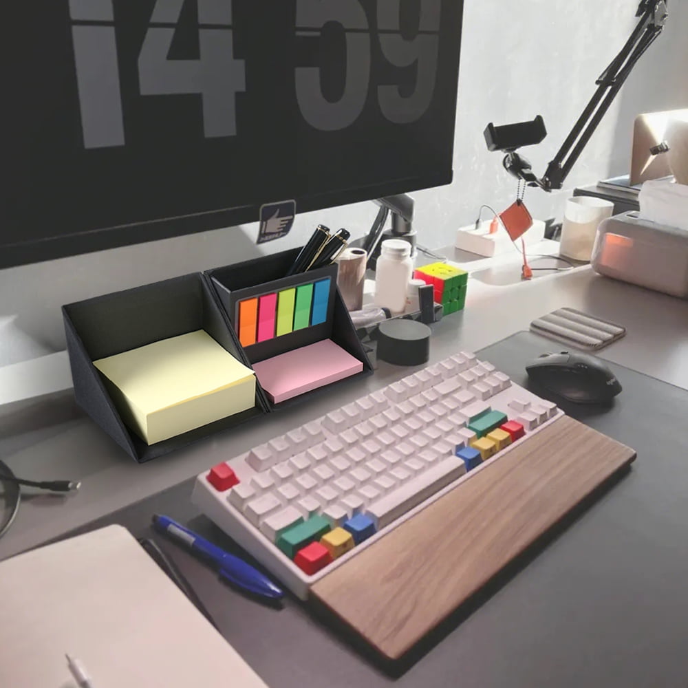 Sticky Note Holder with Multi-Color Self-Stick Notes Set for Desk Organizer, Office Storage, Black - Image 4