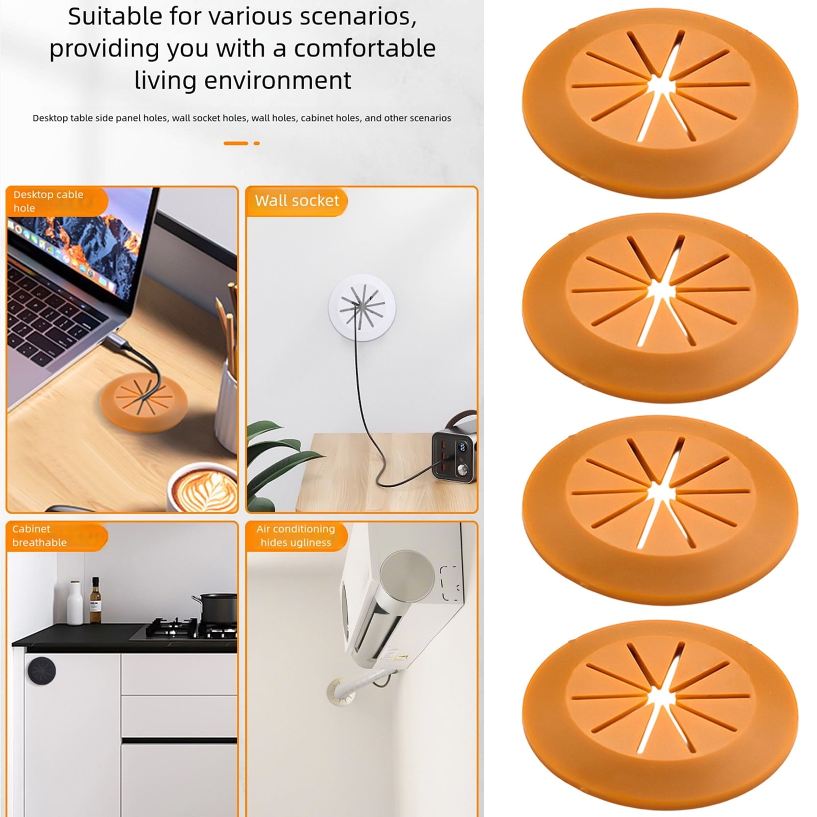 4PCs Cord Organizers, 55mm Cable Hole Covers for Desk Furniture Cabinet Wire Management - Image 2