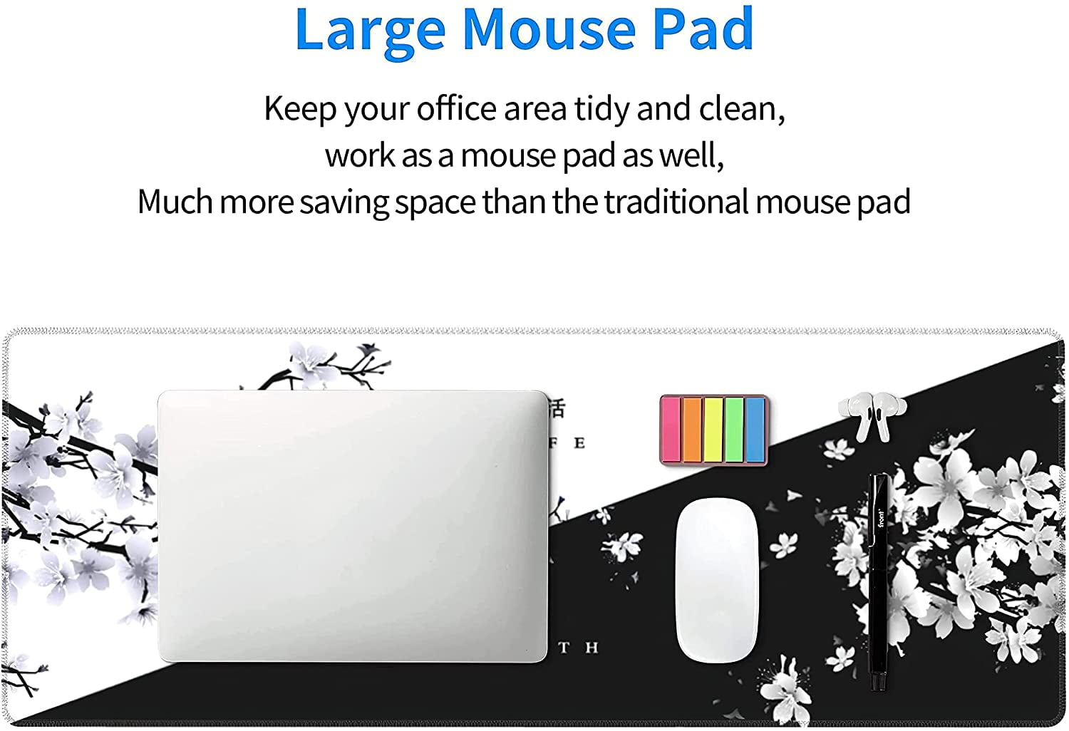 Black White Cherry Blossom Mouse Pad Japanese Sakura Death Life Flower Extended Desk Mat 80X30 cm Non-Slip Rubber Bas... - Image 6
