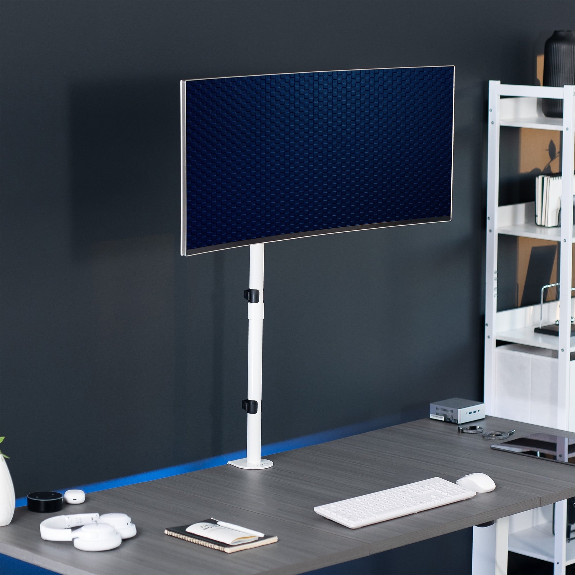 White Single Monitor Desk Mount Extra Tall Adjustable Stand for up to 32" Screen - Image 4