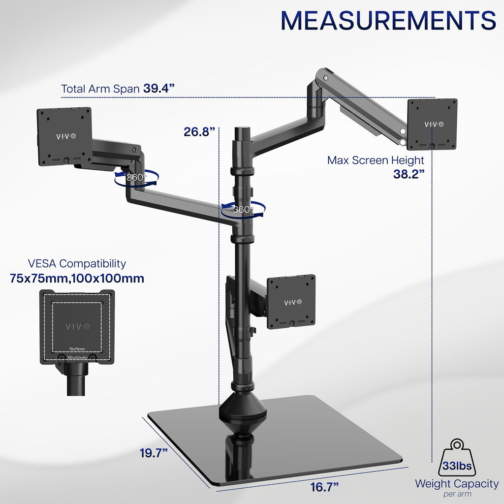 Pneumatic Triple Ultrawide Monitor Desk Stand, Up to 49 inch Computer Screens - Image 3