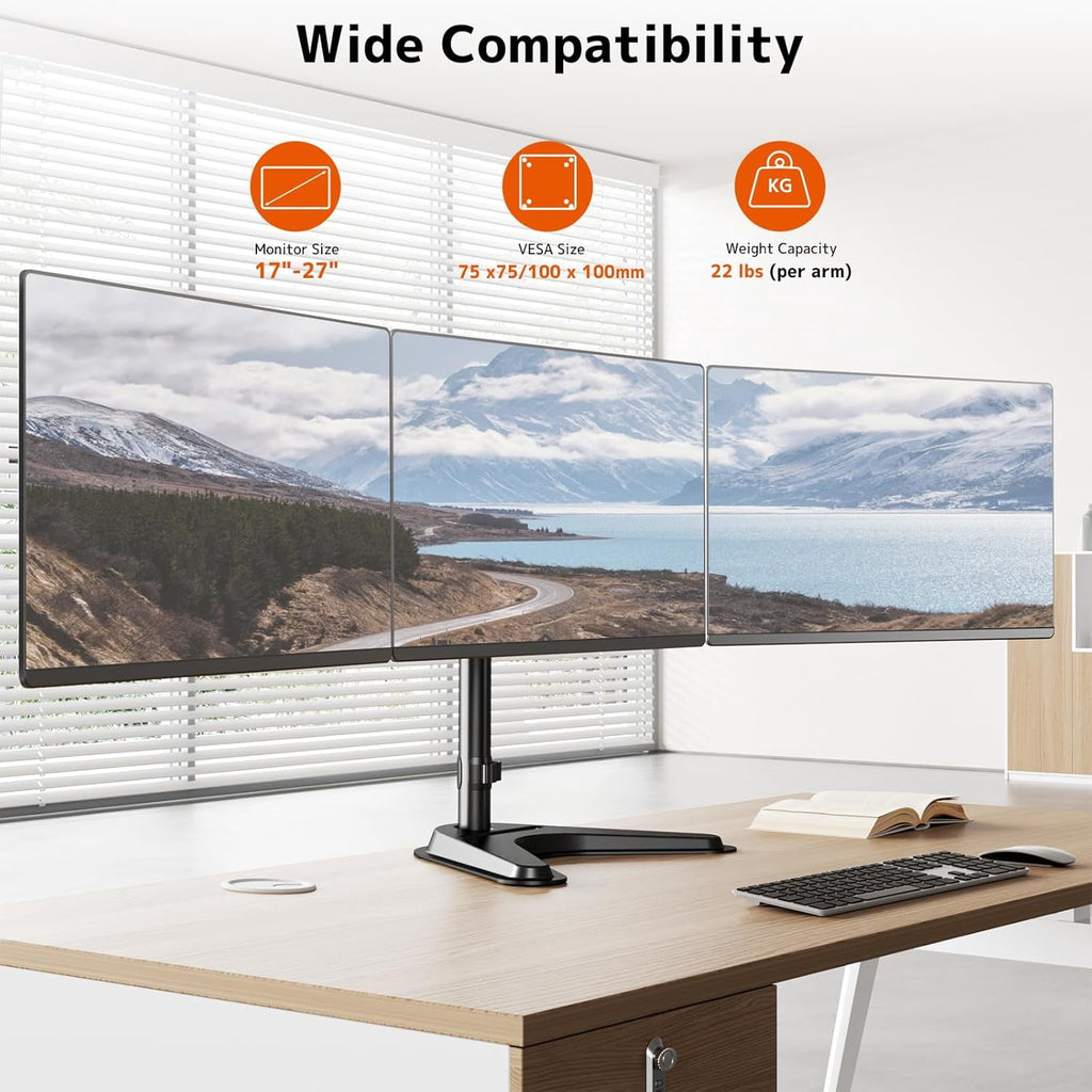 Heavy Duty Fully Adjustable Motion Mount Fits 3 Screens to 27 inch ing Desk with Base and Management 22 lbs Weight Ca... - Image 2