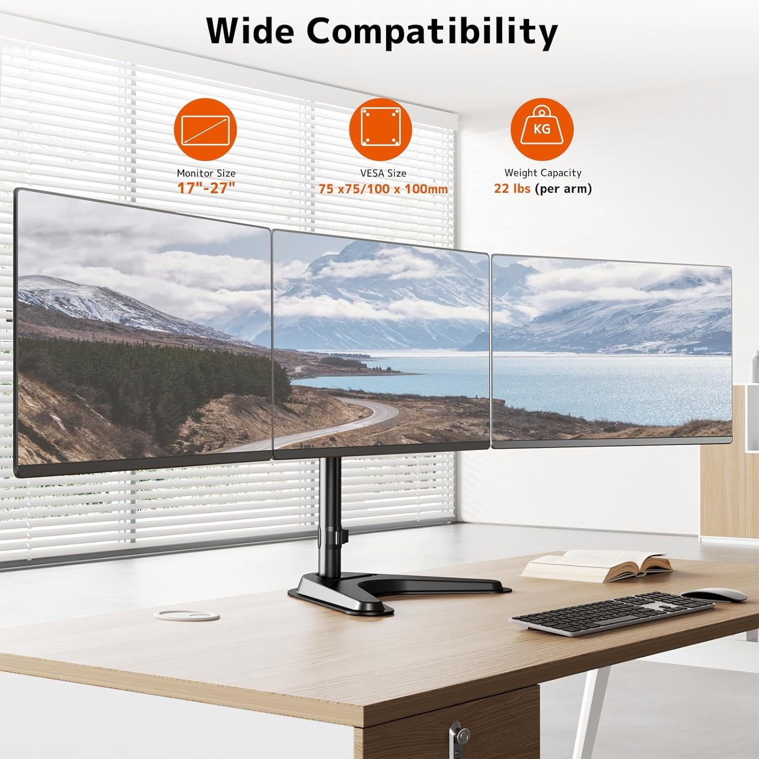 Heavy Duty Fully Adjustable Motion Mount Fits 3 Screens to 27 inch ing Desk with Base and Management 22 lbs Weight Ca... - Image 2