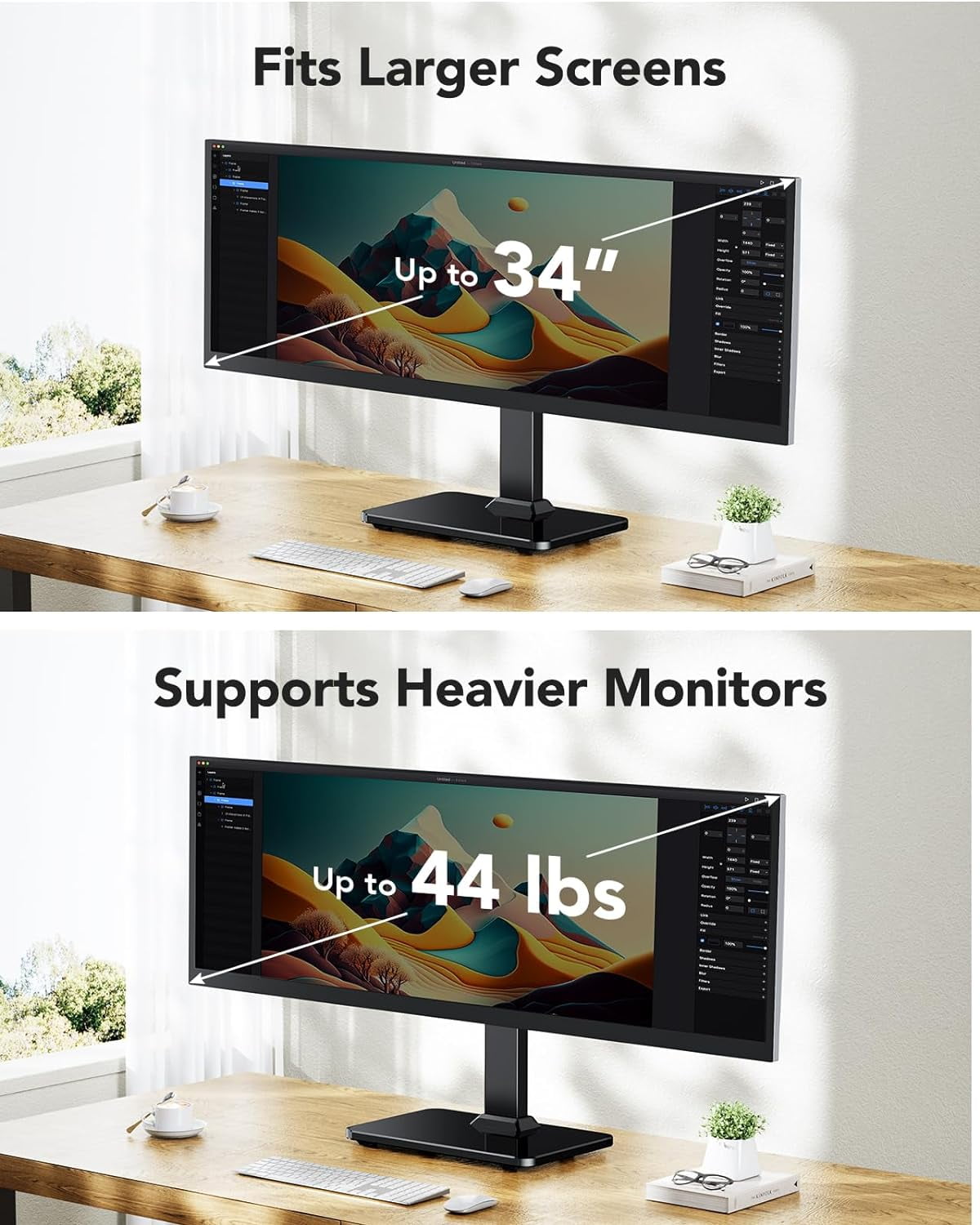 Mount for 13 to 34 Inch Screens, Holds up to 44lbs, 5 Height Options, Swivel Desk Riser With 360 Rotation, 75x75mm/10... - Image 2