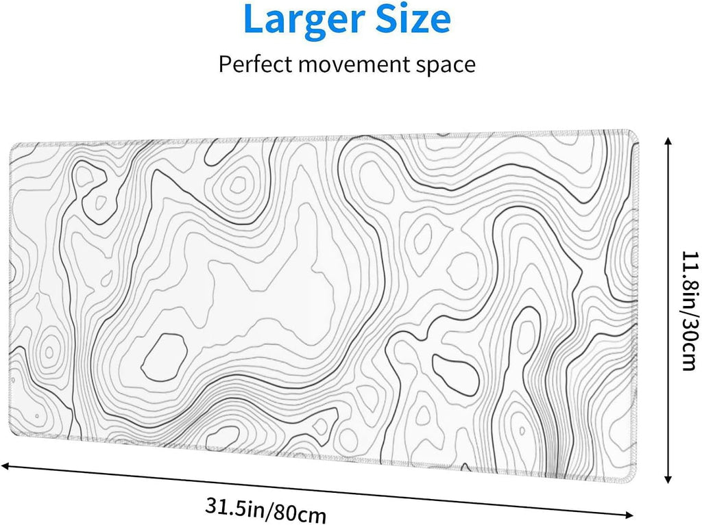 QCQHDU Large Gaming Mouse Pad with Stitched Edges, Minimalist Topographic Map Desk Mat, 3mm Thick Non-Slip Rubber Base Mice Pad for Gamer,Of - Image 3