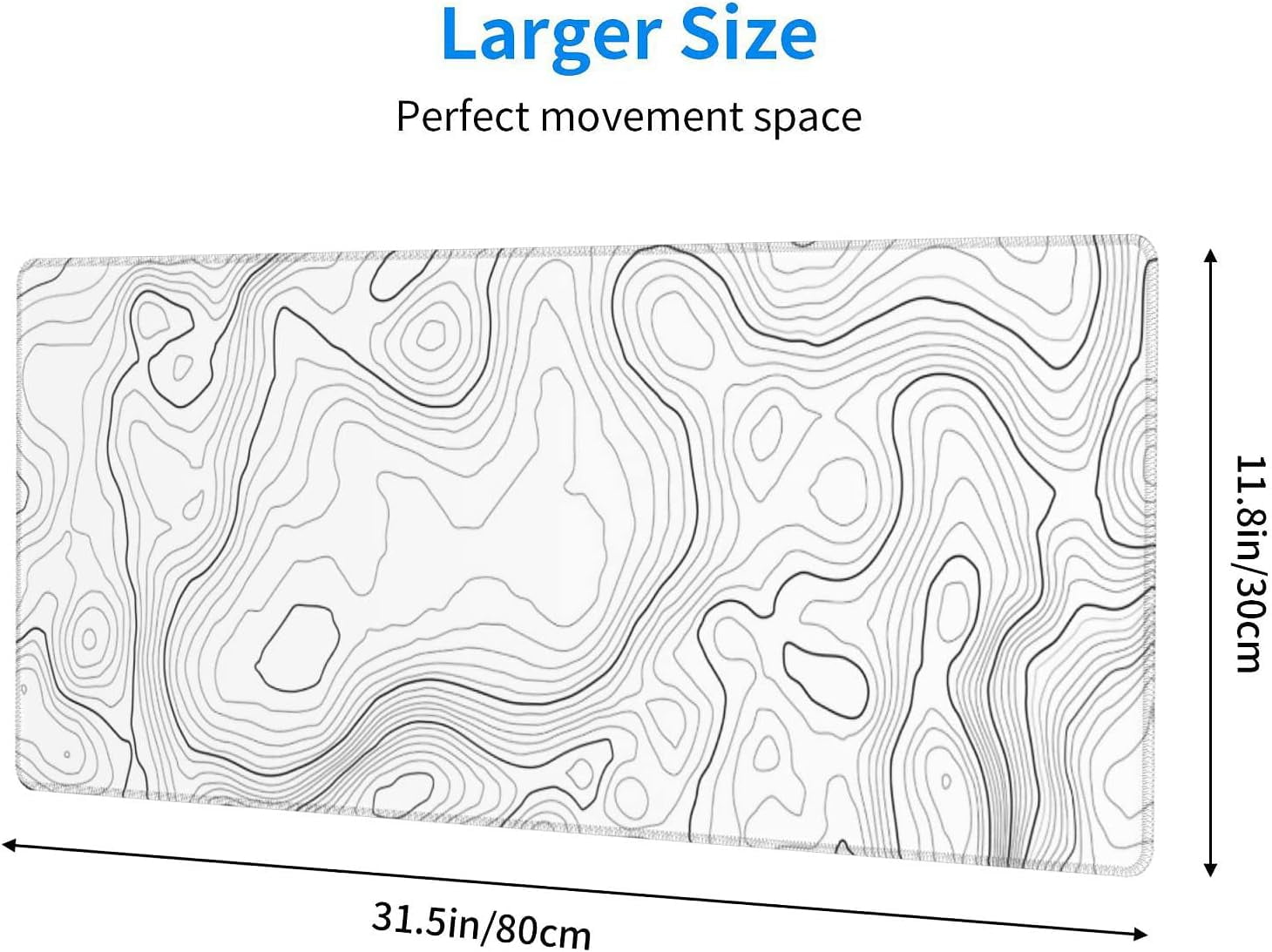 QCQHDU Large Gaming Mouse Pad with Stitched Edges, Minimalist Topographic Map Desk Mat, 3mm Thick Non-Slip Rubber Base Mice Pad for Gamer,Of - Image 3
