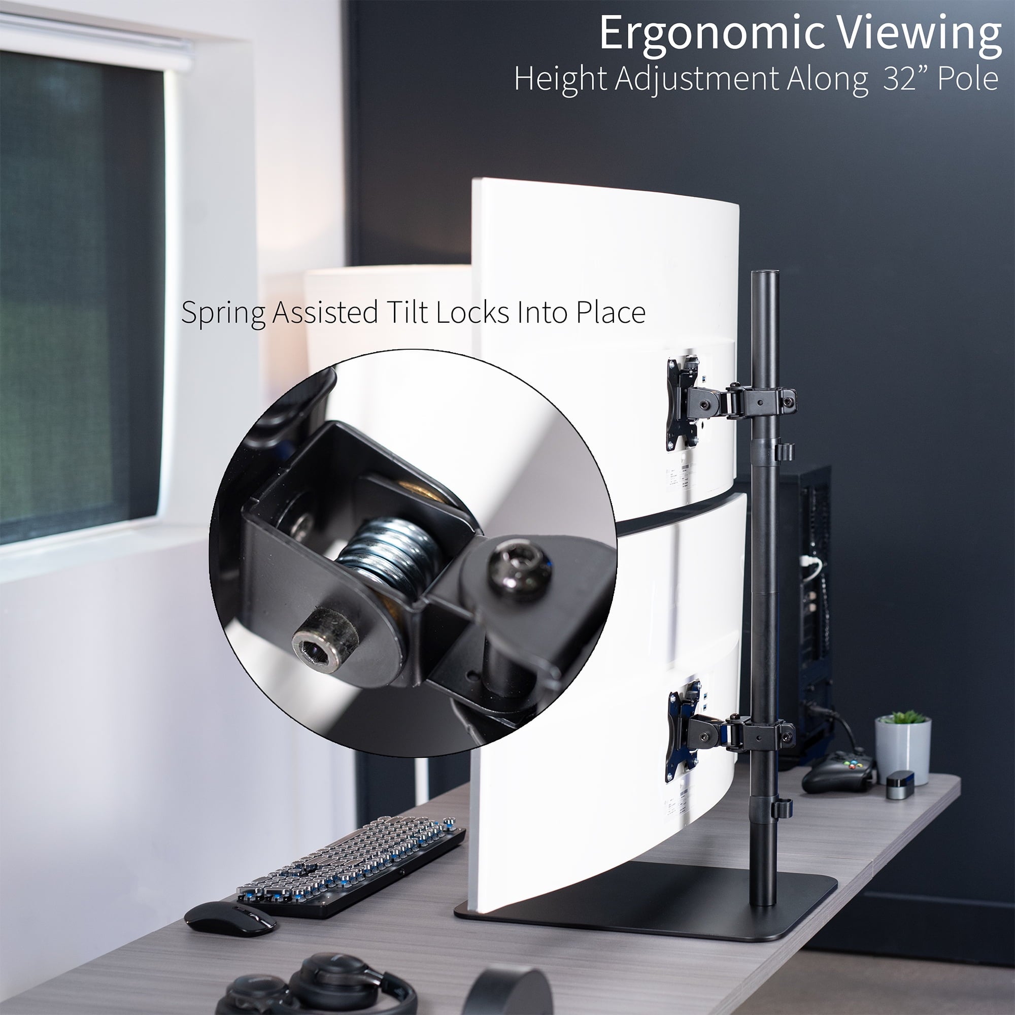 Dual Ultrawide Monitor Desk Stand, Adjustable Mount for 2 Screens up to 45" - Image 4