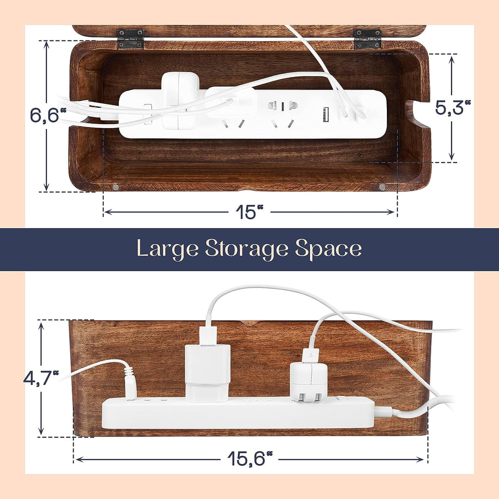 Luxe Designs Large Cable Management Box – Wooden Cord Organizer for Home & Office - Power Strips & Surge Protector - Wire Storage for Desk o - Image 2