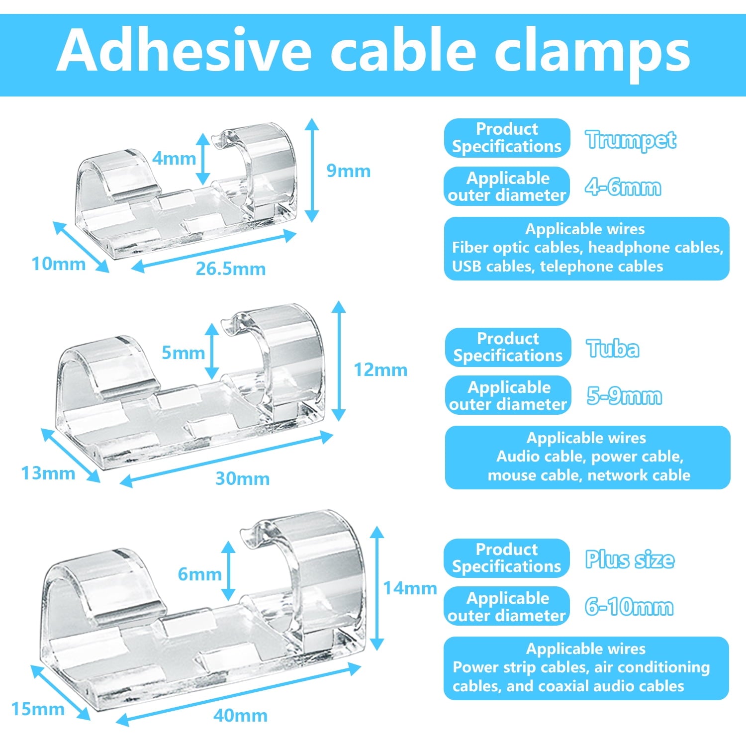 148 Pcs Adhesive Cable Clips & String Lights Clips,Wall Wire Clips 40 Small,60 Large,48 Extra Large,Strong Clear Cord Organizer Cable Manage - Image 4