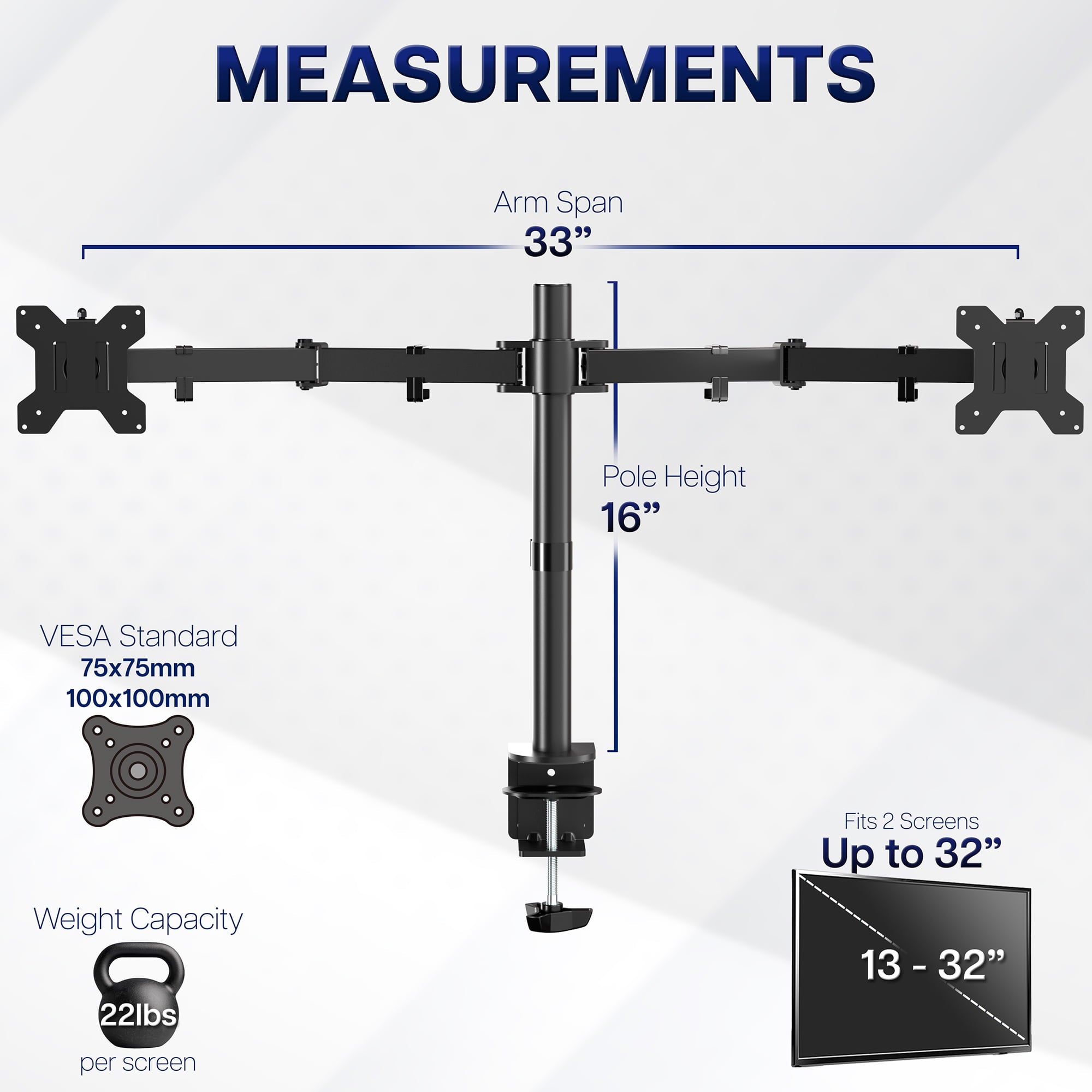 Black Dual Monitor Desk Mount Adjustable Stand, Fits Screens up to 32" - Image 4
