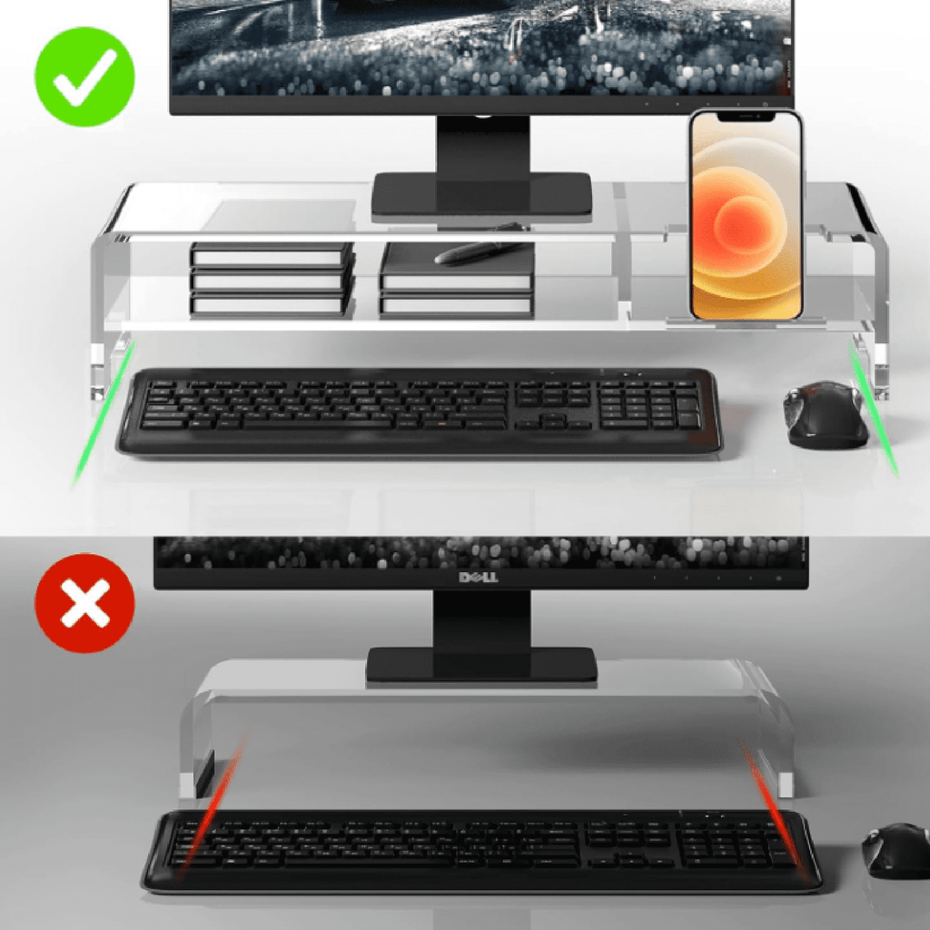 for Full Keyboard, 20" Wide 2-Tier Riser with Storage Shelf and Phone Holder, Desktop Organizer for Laptop, Printer, ... - Image 4