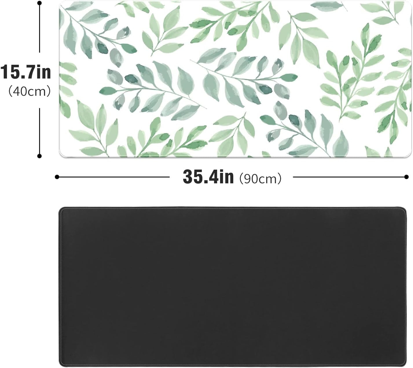 Watercolor Green Leaves Desk Mat, Desk Accessory, Cute Workspace, Trendy Workspace, Trendy, 35.4x15.7in Large Gaming Mouse Pad, Cute Desk To - Image 3