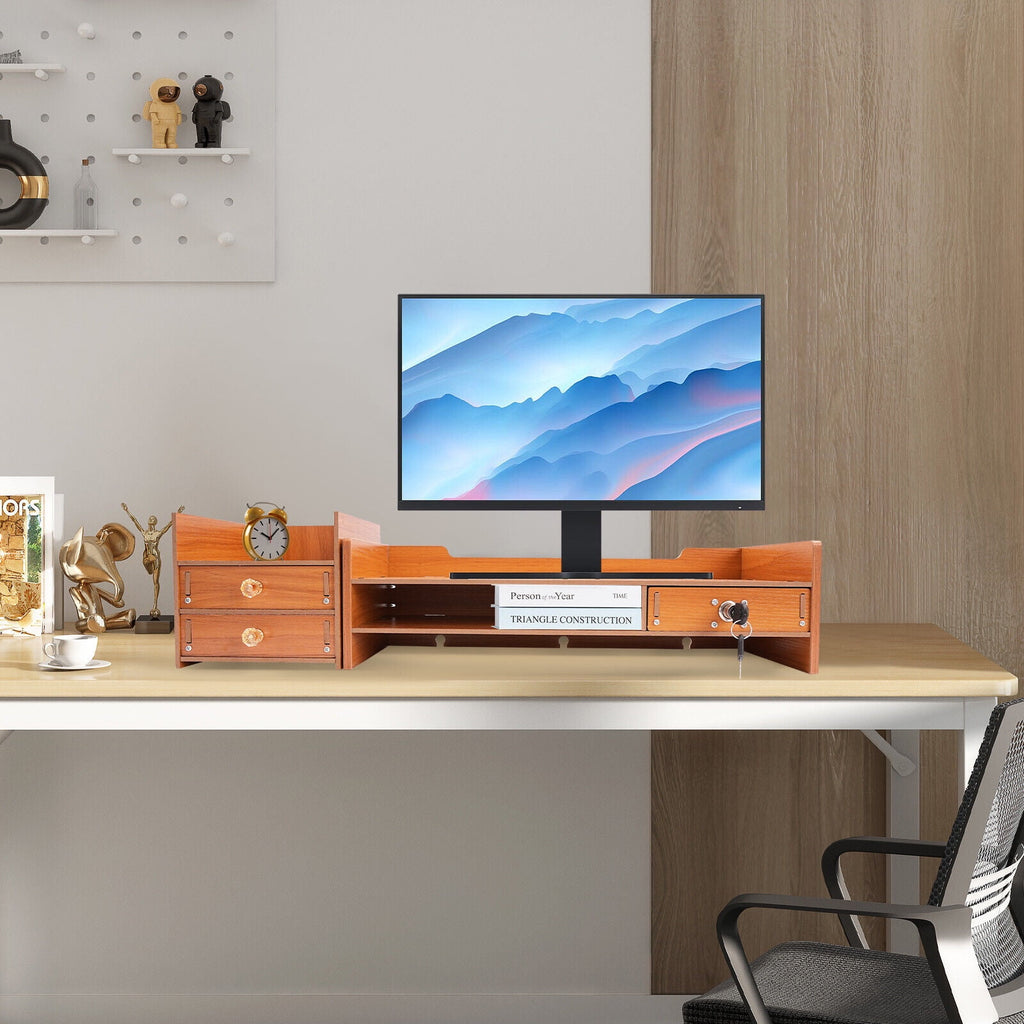 Stand with 3 Drawers Wooden Desk Organizer with Drawers Supplies Tabletop Desktop with Phone Holder - Image 4