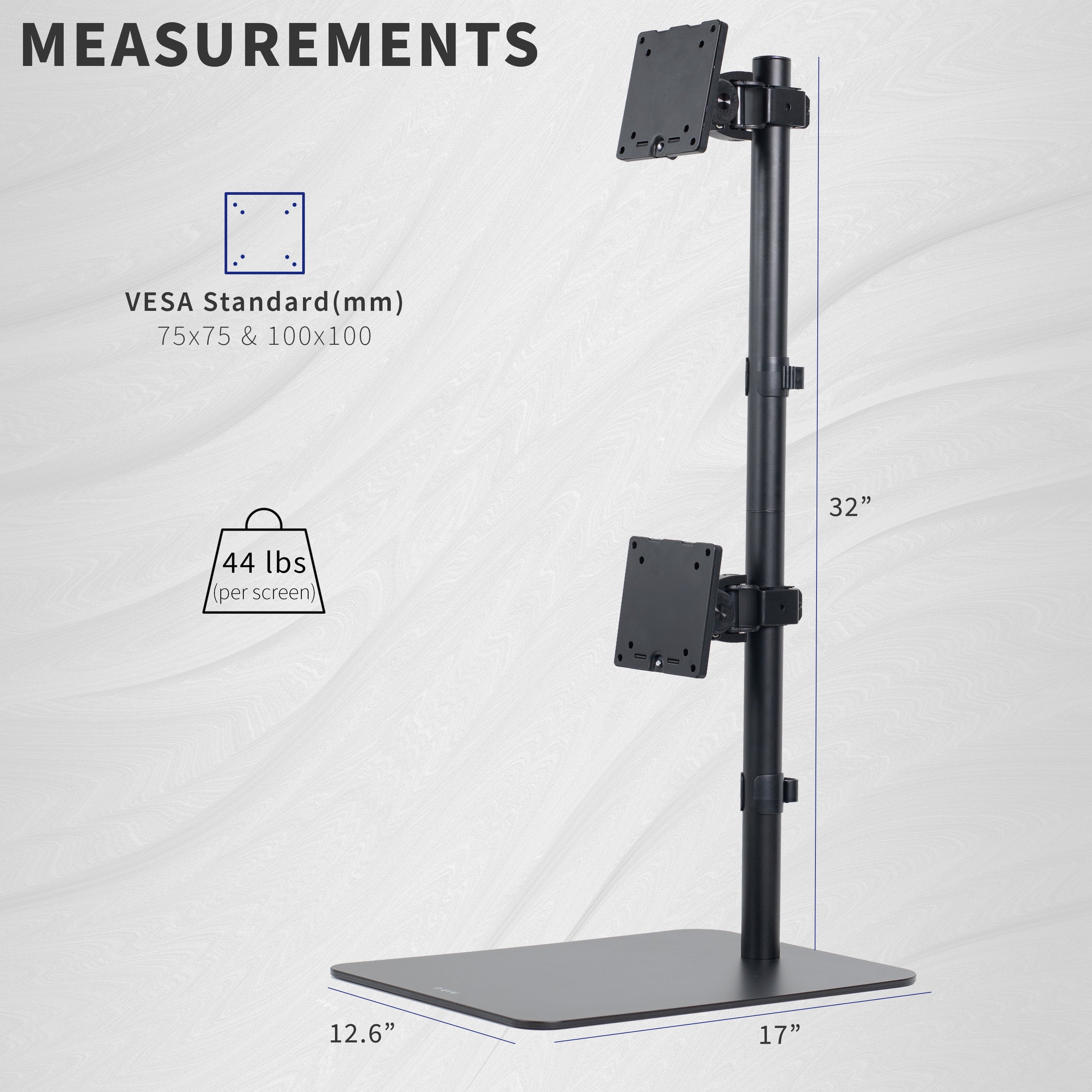 Dual Ultrawide Monitor Desk Stand, Mount for 2 Computer Screens up to 49" - Image 3