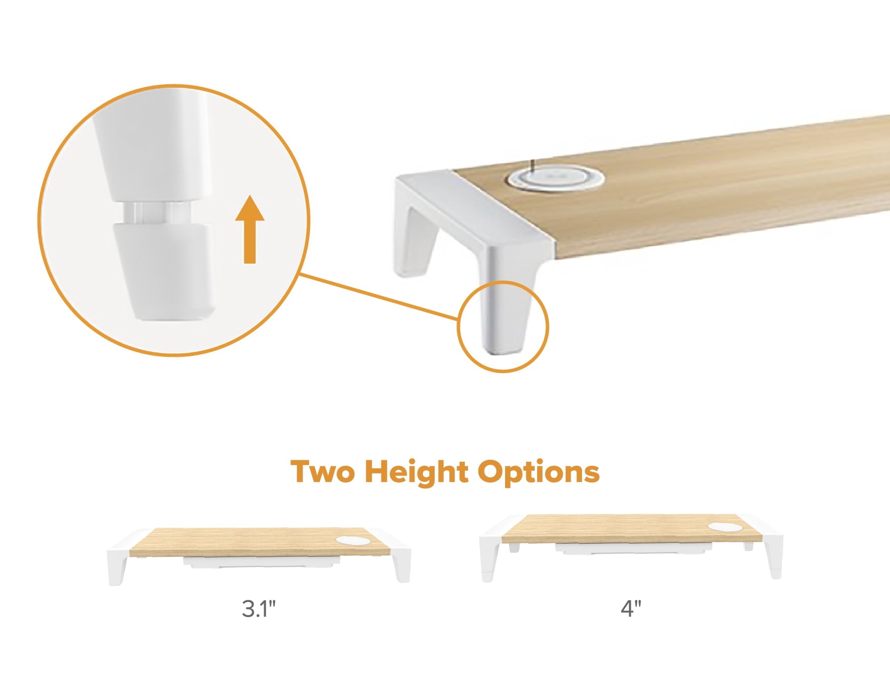 Bostitch Wooden Monitor Stand, Wireless Charging Pad, Drawer for Storage, Adjustable Height Riser Includes Removable Non-Skid Rubber Feet - - Image 4