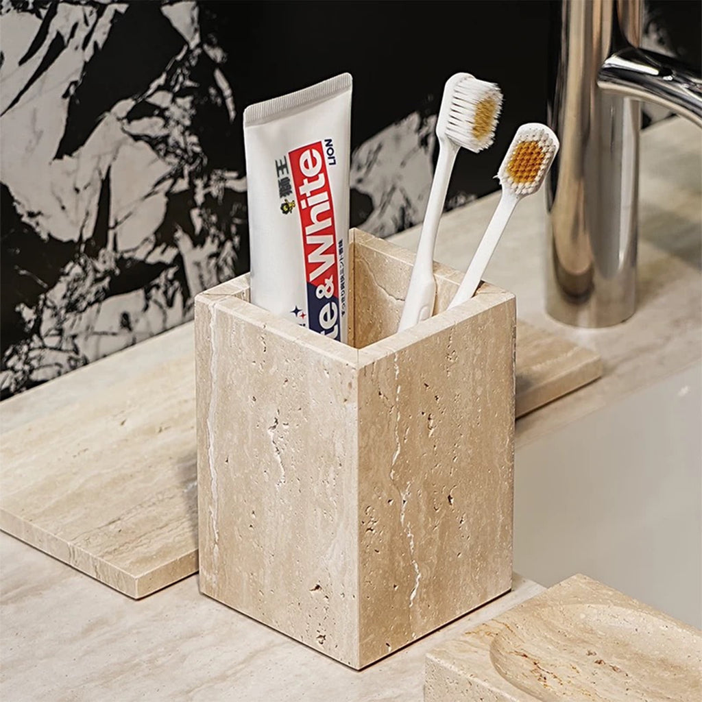 Calacatta Viola Marble Pen Holder, Natural Stone Desk Organizer with Non-Slip Base for Makeup Brushes, Makeup Organizer, Office Supplies Sto - Image 5