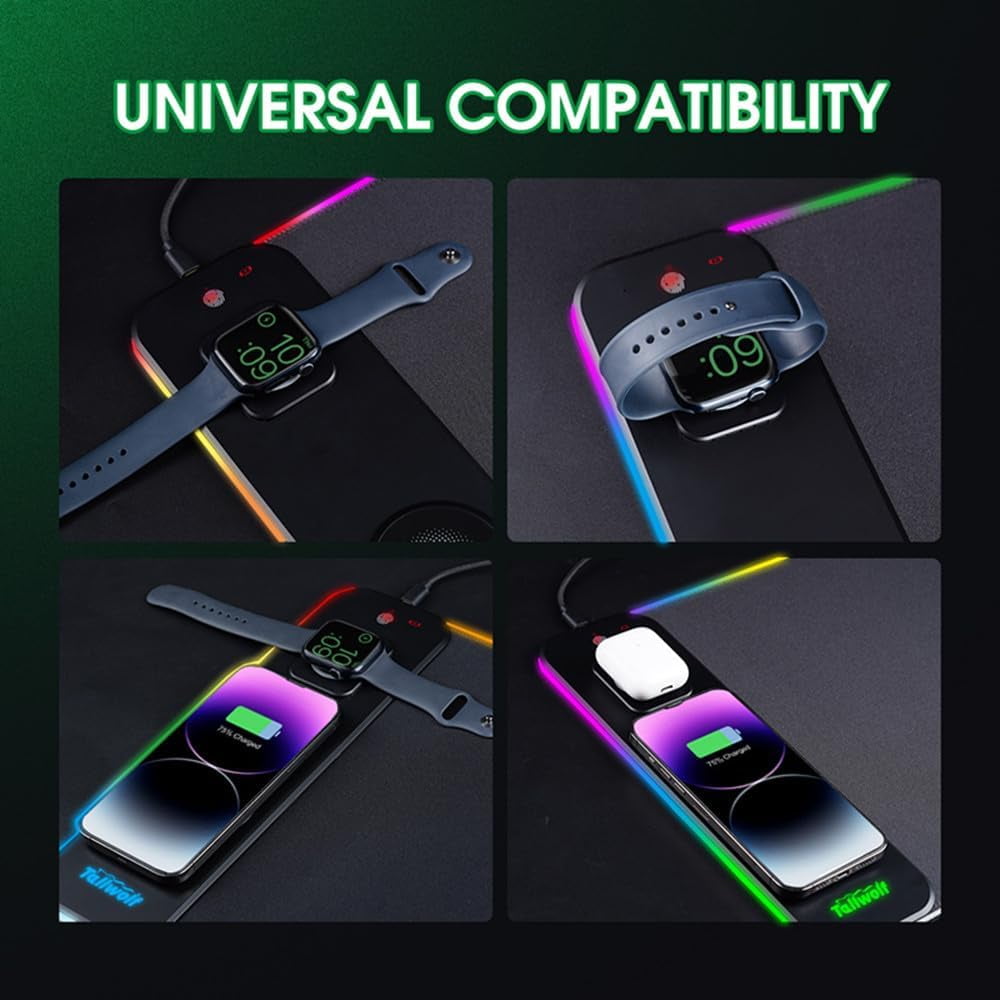 XIHAMA 3 in1 Wireless Charging RGB Gaming Mouse PAD, 15W 10 Light Modes, 800*300*4mm LED Magnetic Wireless Charging Mouse, Pad Desk Pad, Ill - Image 3