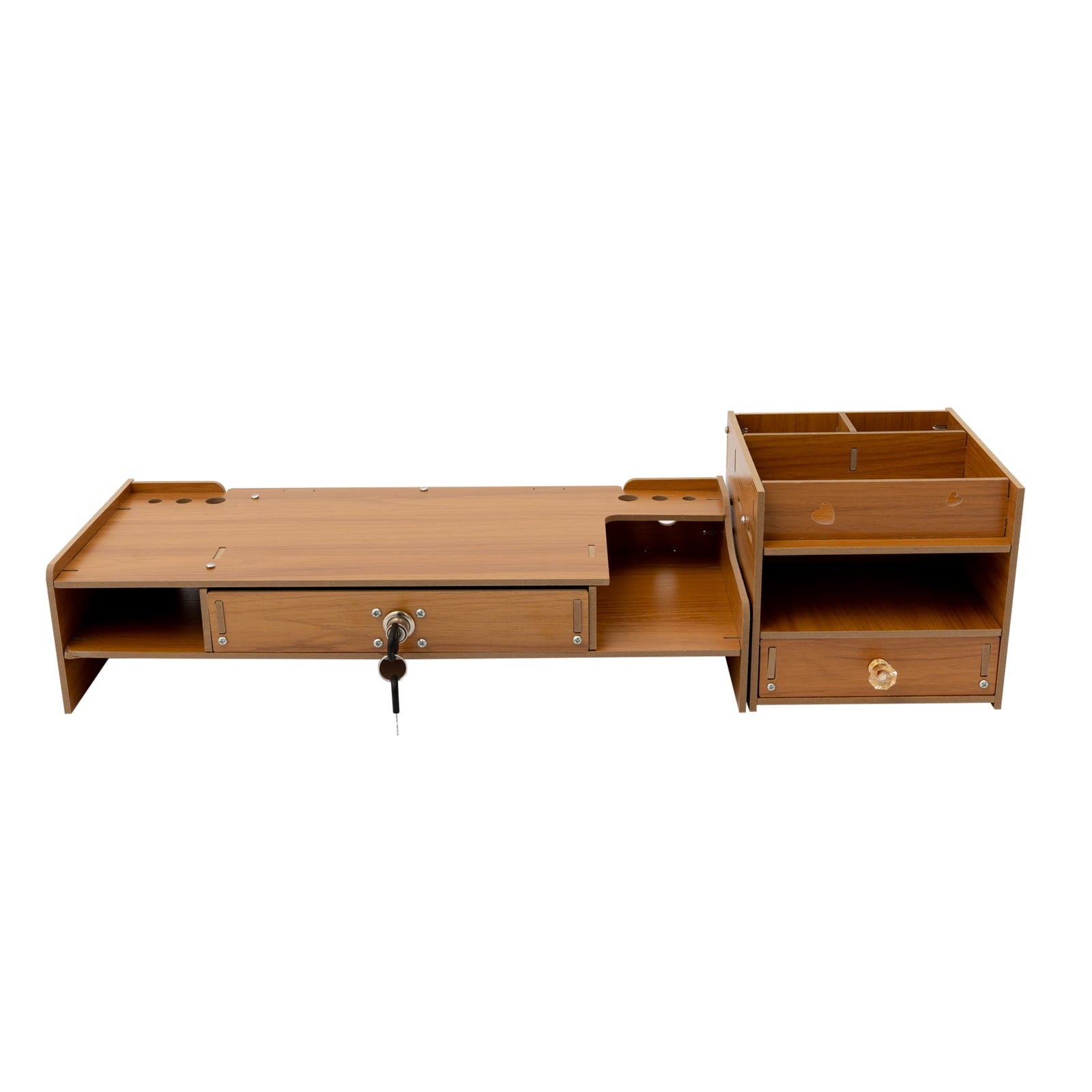 with Storage Cabinet Adjustable Laptop Riser Shelf & Lockable Drawer 2-in-1 Cherry Wood Desk Organizer - Image 3
