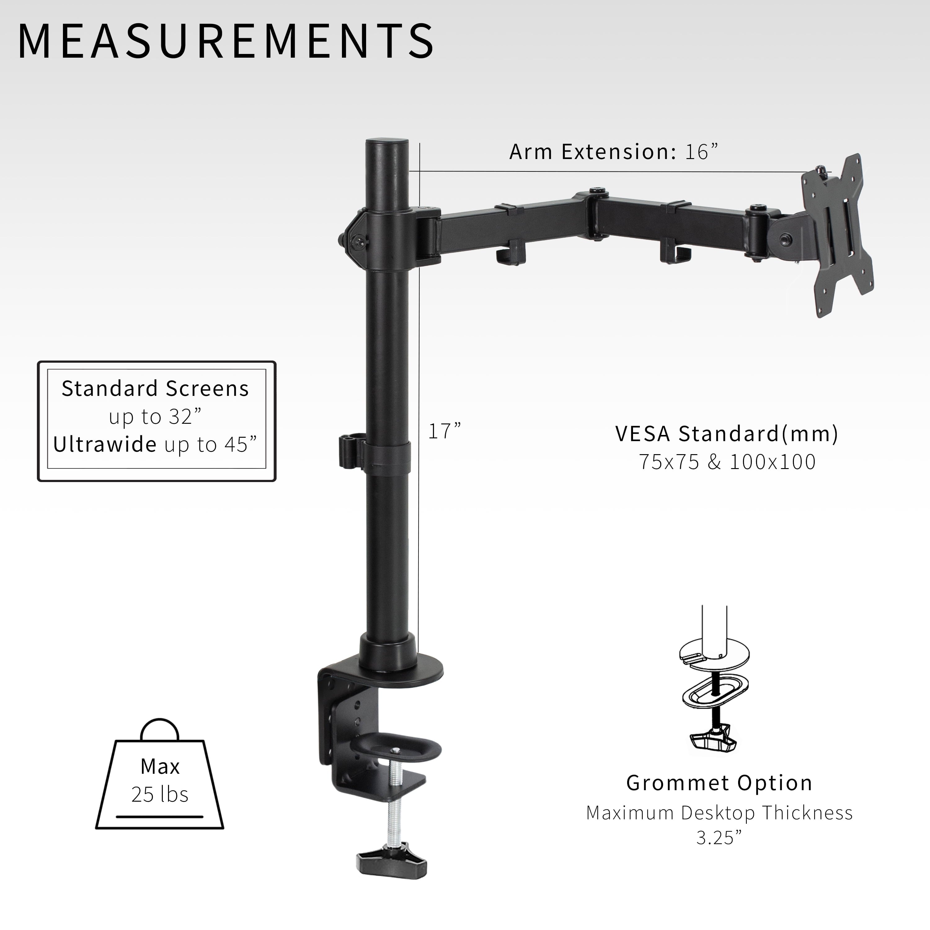 Single Ultrawide Monitor Desk Mount, Adjustable Stand for Screens up to 45" - Image 6